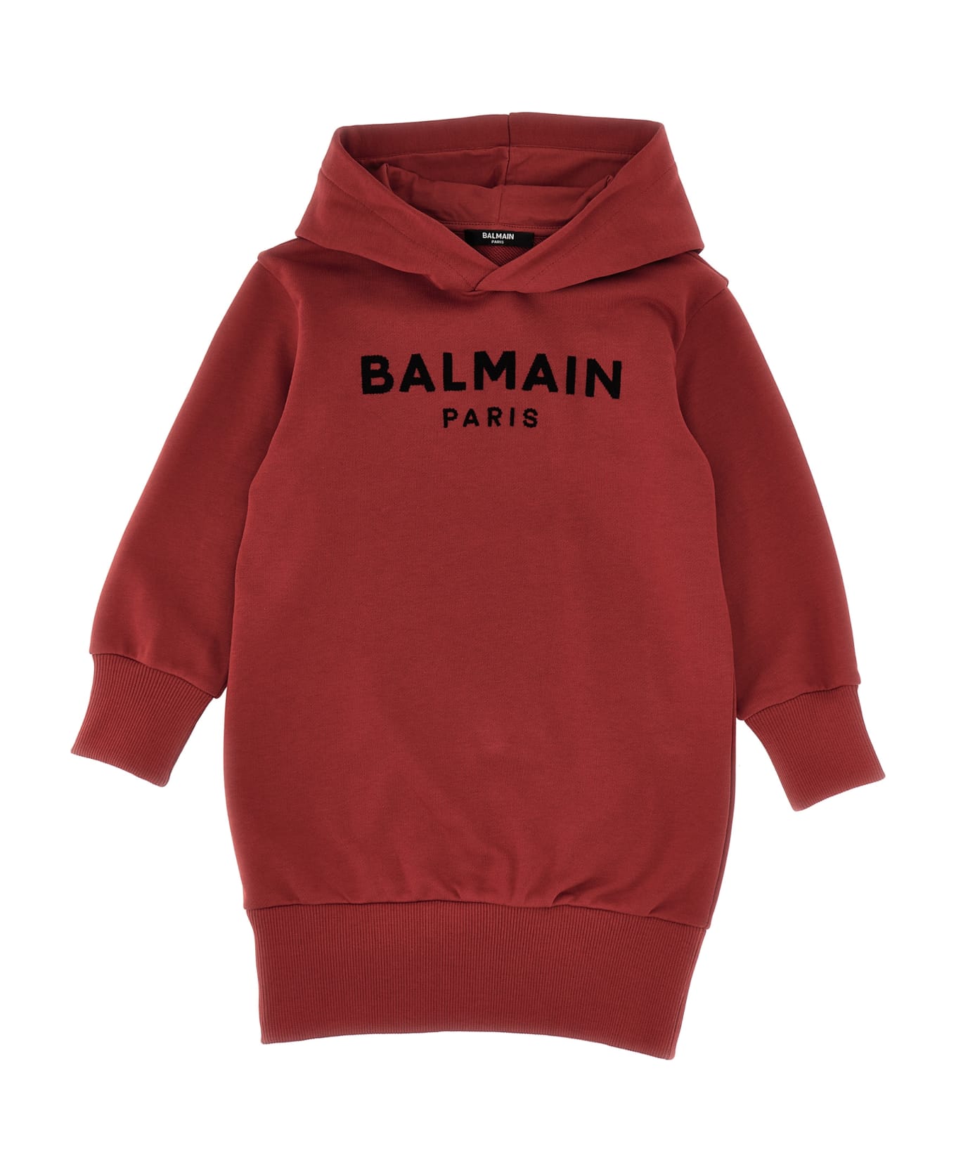 Balmain Logo Embroidery Hooded Dress - Bordeaux