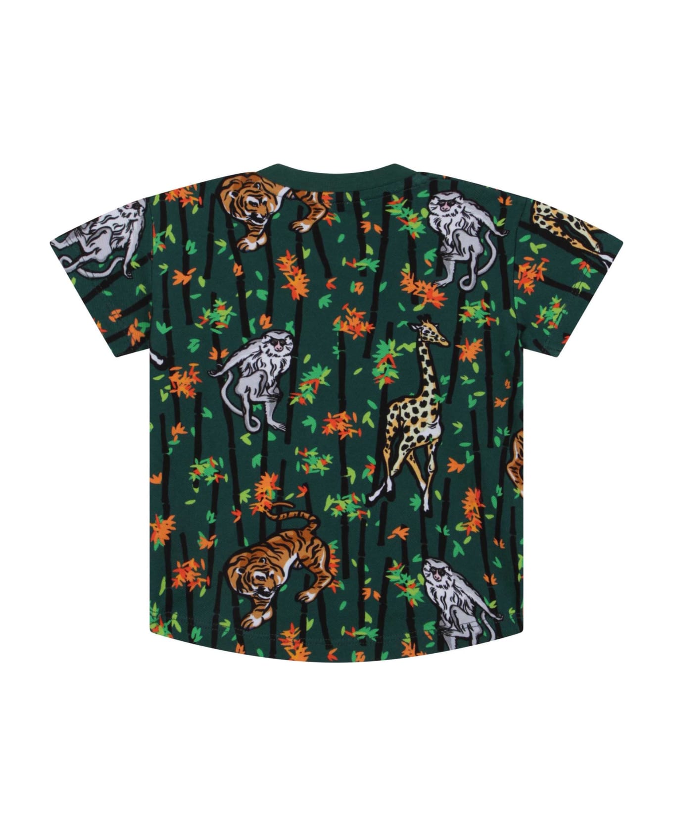 Kenzo Kids Green T-shirt With All-over Jungle Print - Green