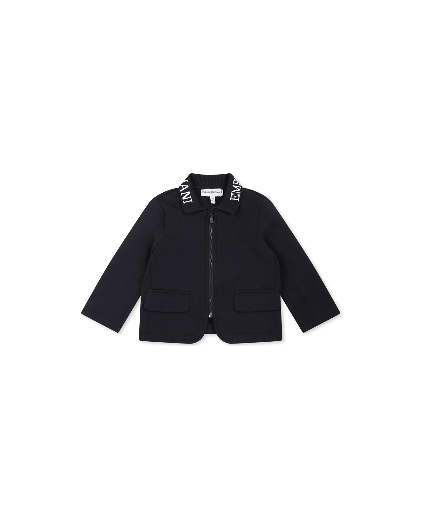 Emporio Armani Blue Jacket For Baby Boy With Logo - Blue