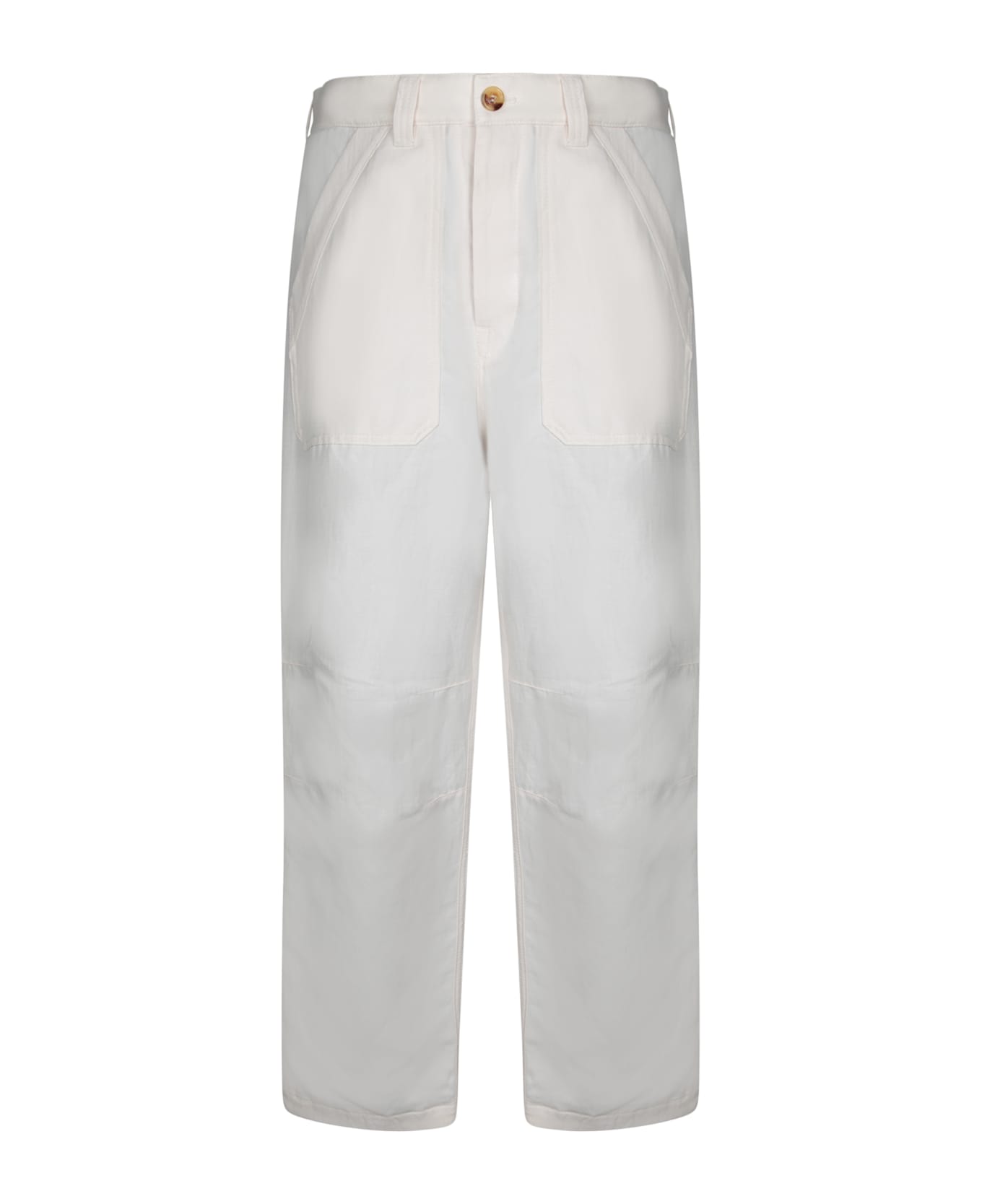 Cream Linen Cotton Cargo Pants - Thumbnail 2