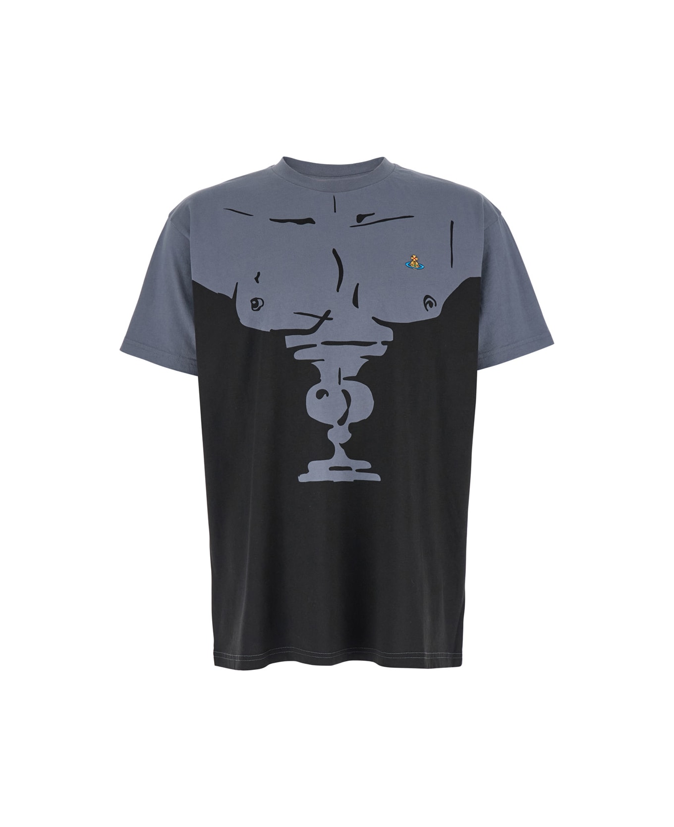Vivienne Westwood 
men
s Bust
 Black And Grey T-shirt With Logo Embroidery In Cotton Man - Grey