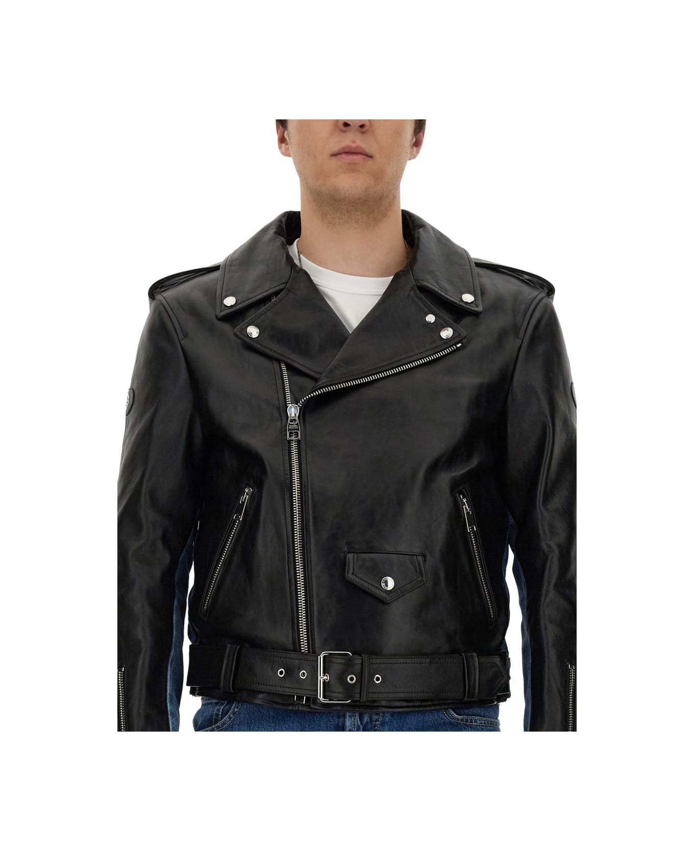 Alexander McQueen Combo Biker Jacket - BLACK レザージャケット
