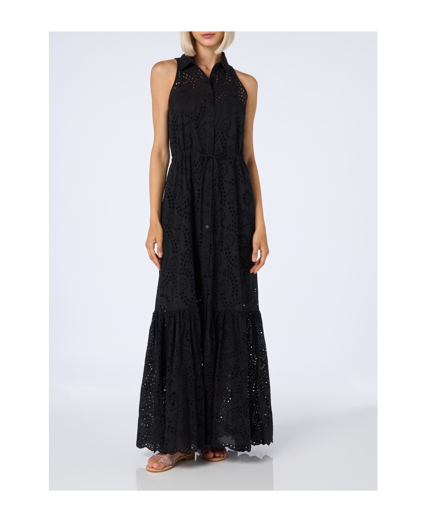 MC2 Saint Barth Woman Black Sangallo Lace Halterneck Dress - BLACK