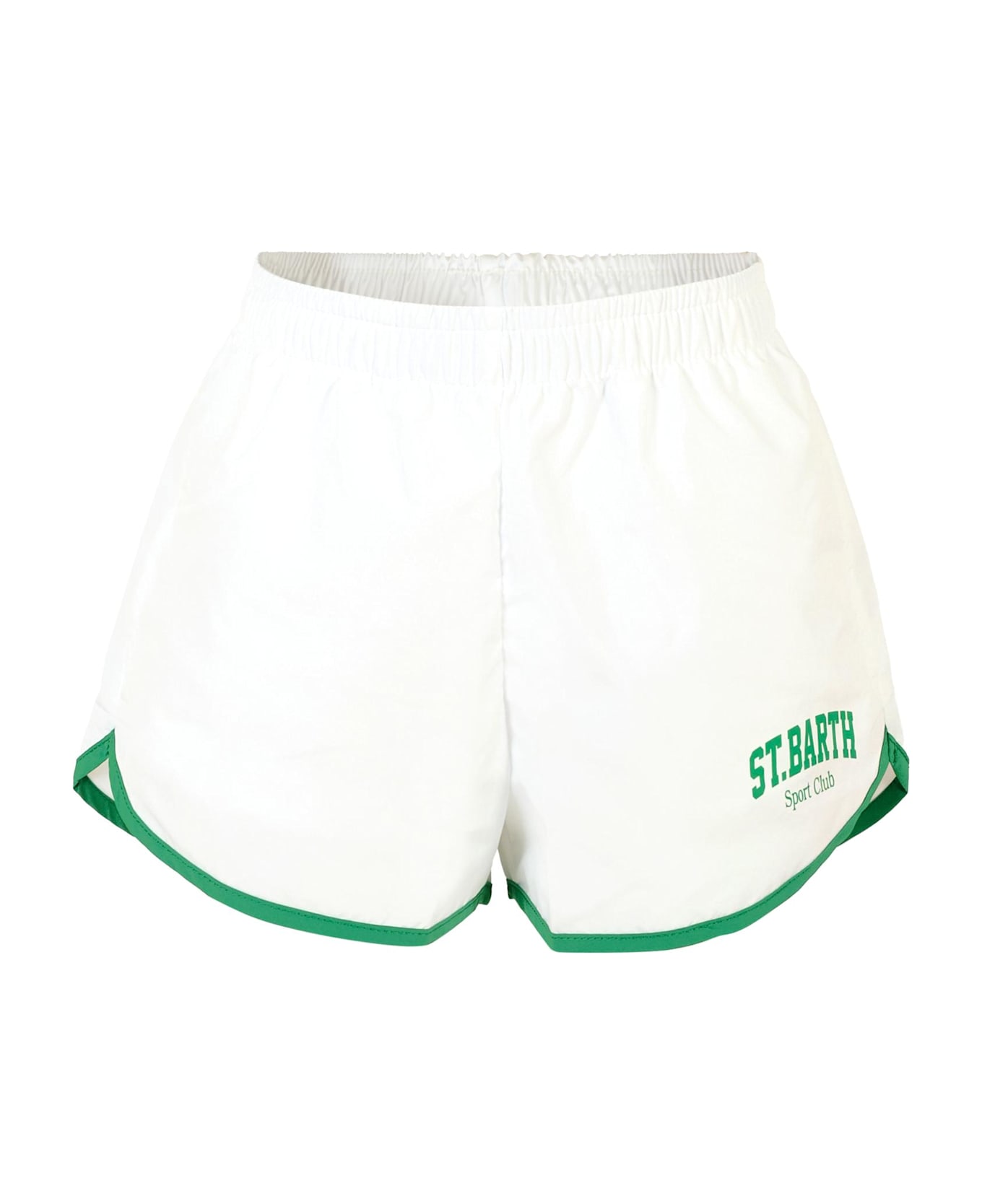 MC2 Saint Barth White Beach Shorts For Girl With Green Logo - White ボトムス