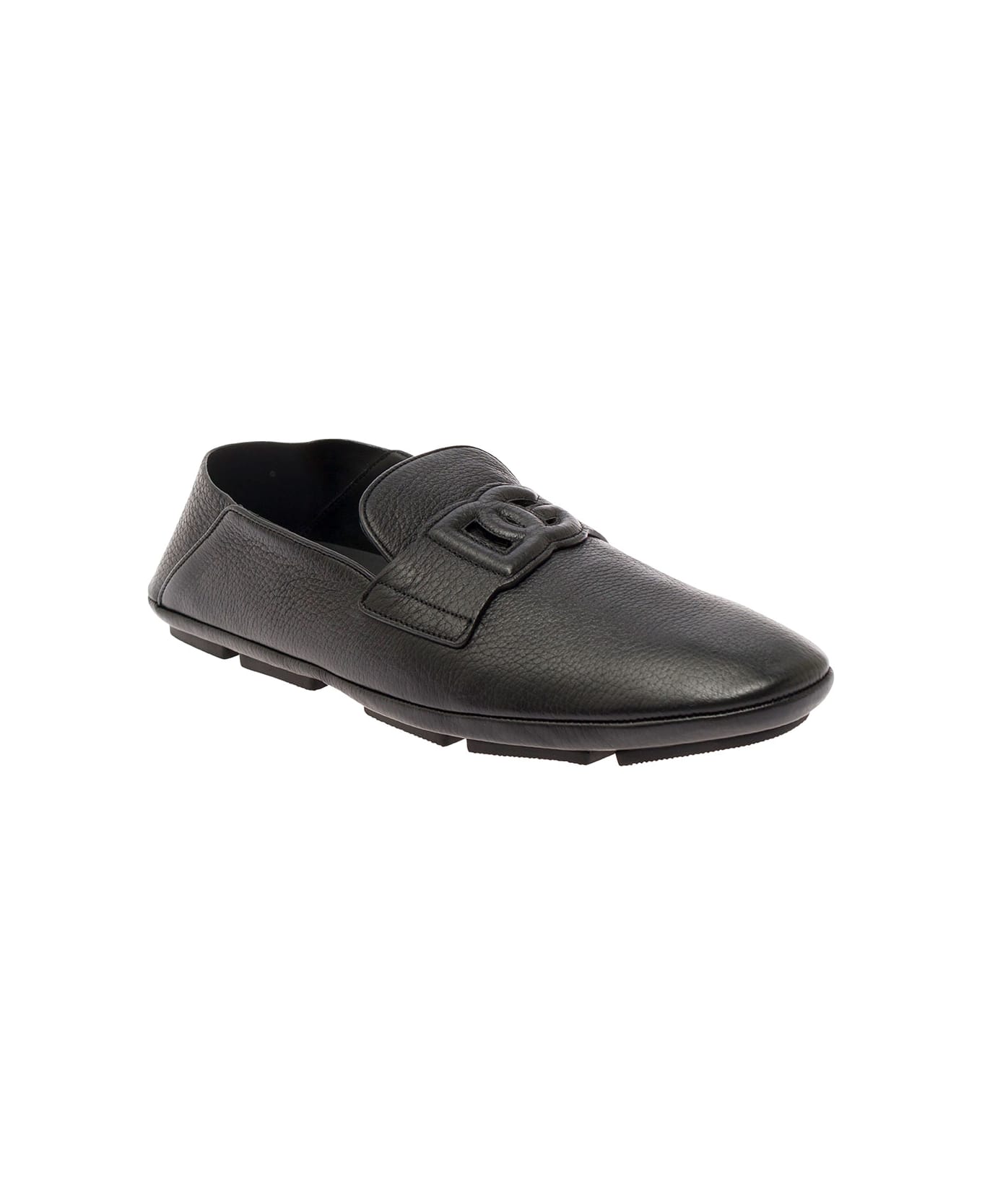 Dolce & Gabbana 'driver' Black Loafers With Dg Logo In Leather Man - Black