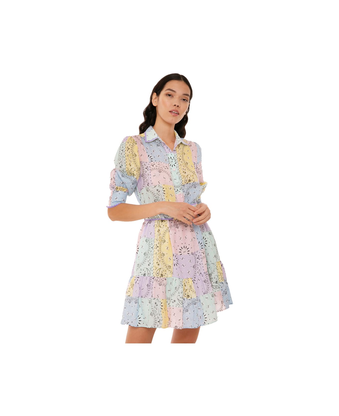MC2 Saint Barth Multicolor Bandanna Linen Short Dress Daisy - MULTICOLOR