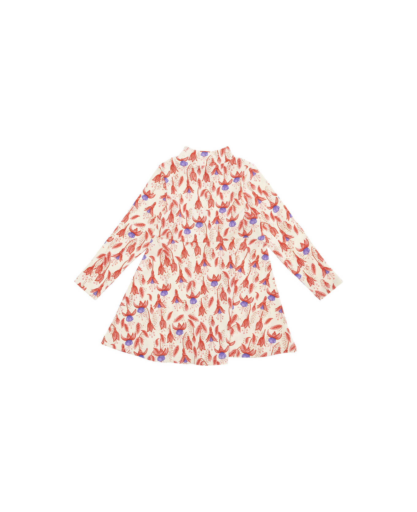 Mini Rodini Red Dress With Round Neck And All-over Floral Motif In Cotton Stretch Baby - Multicolor
