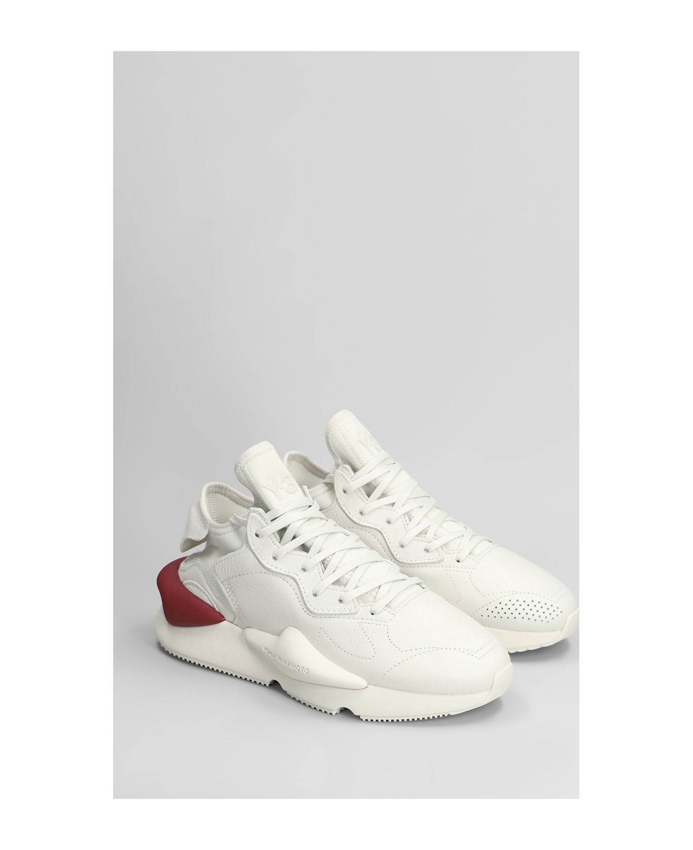 Y-3 Kaiwa Sneakers In White Leather - ORBGRY/ORBGRY/CBURGU