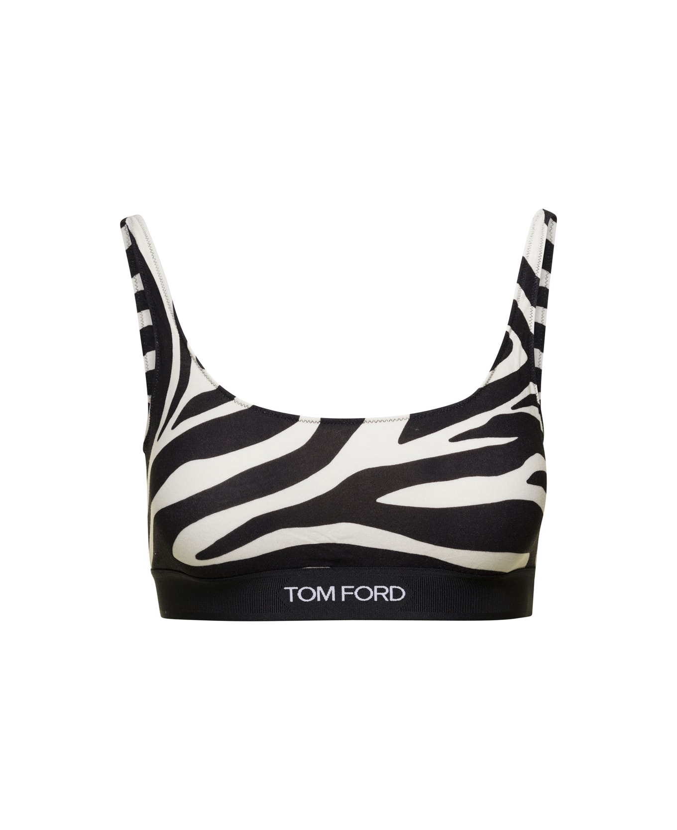 Tom Ford Black And White Zebra-striped Bralette In Techno Fabric Stretch Woman - White/black