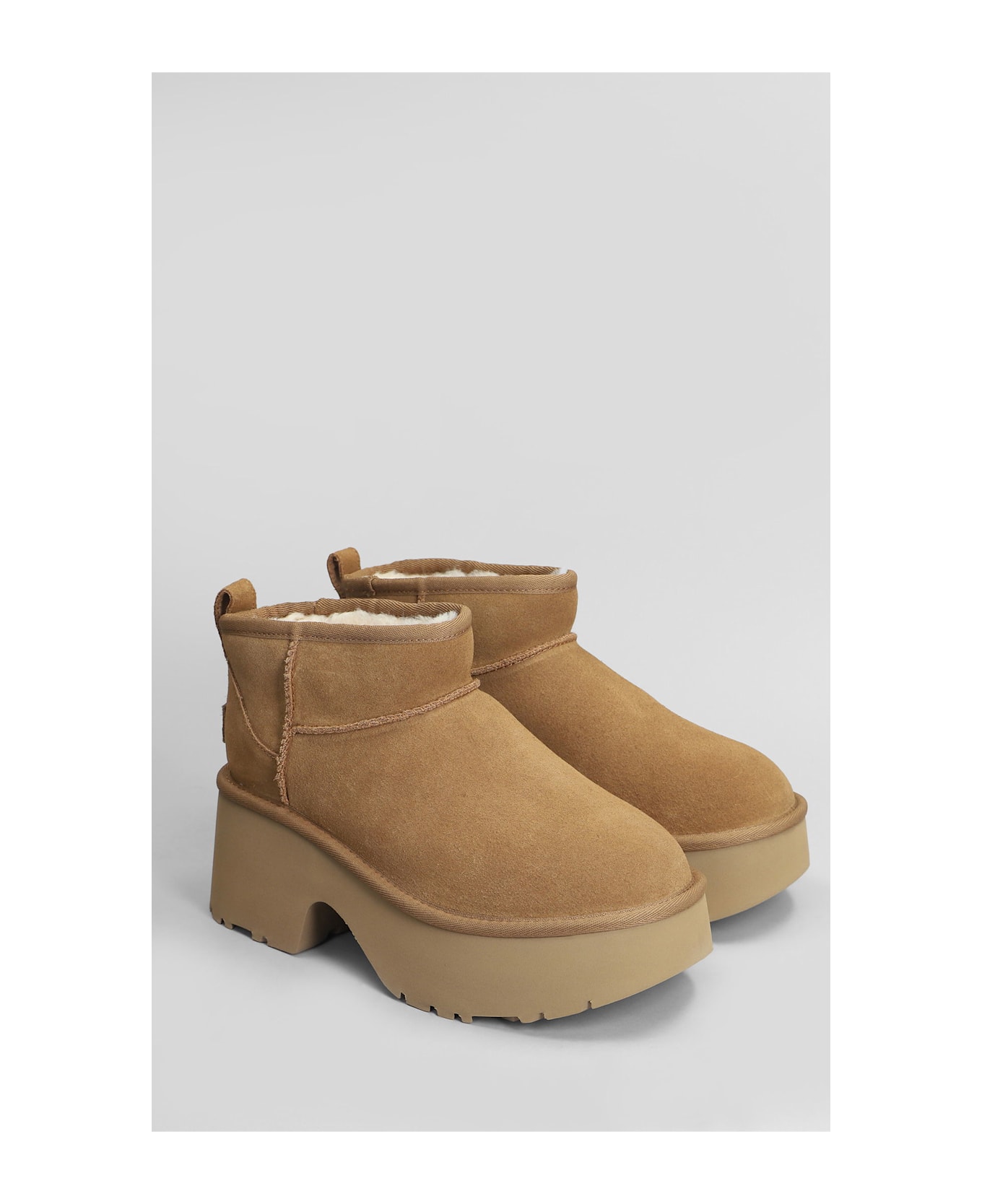 UGG Classic Ultra Mini High Heels Ankle Boots In Leather Color Suede - leather color