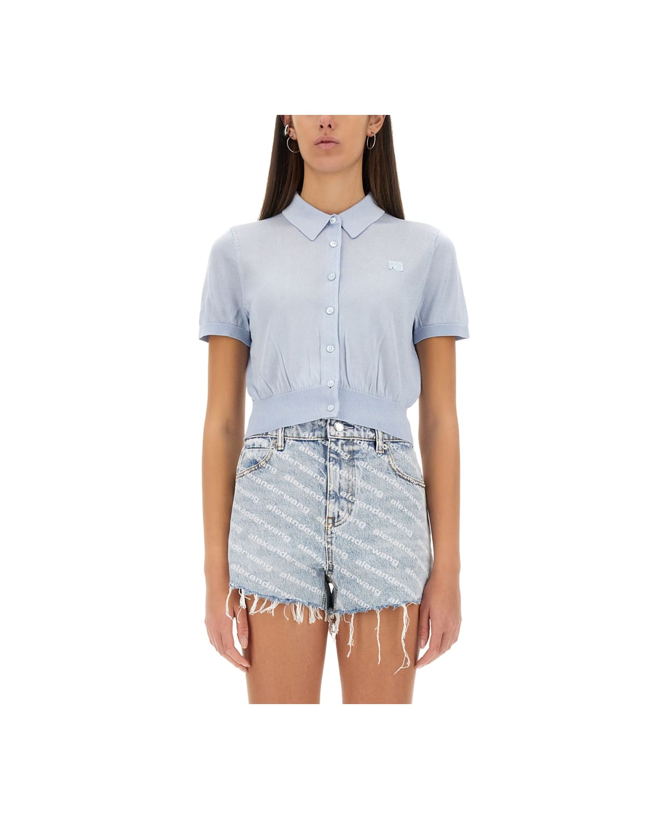 T by Alexander Wang Cropped Polo Cardigan - BABY BLUE