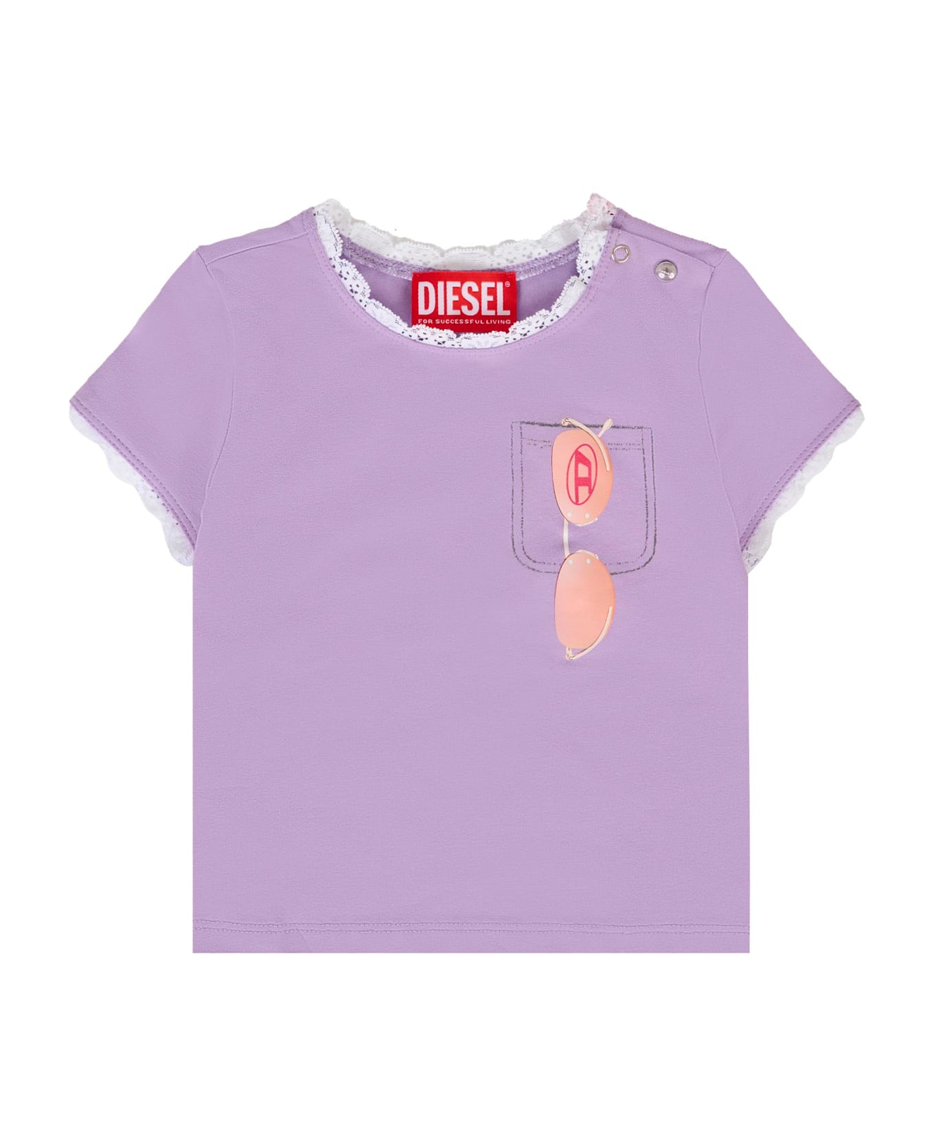 Diesel Lilac T-shirt For Baby Girl With Sunglasses - Lilac