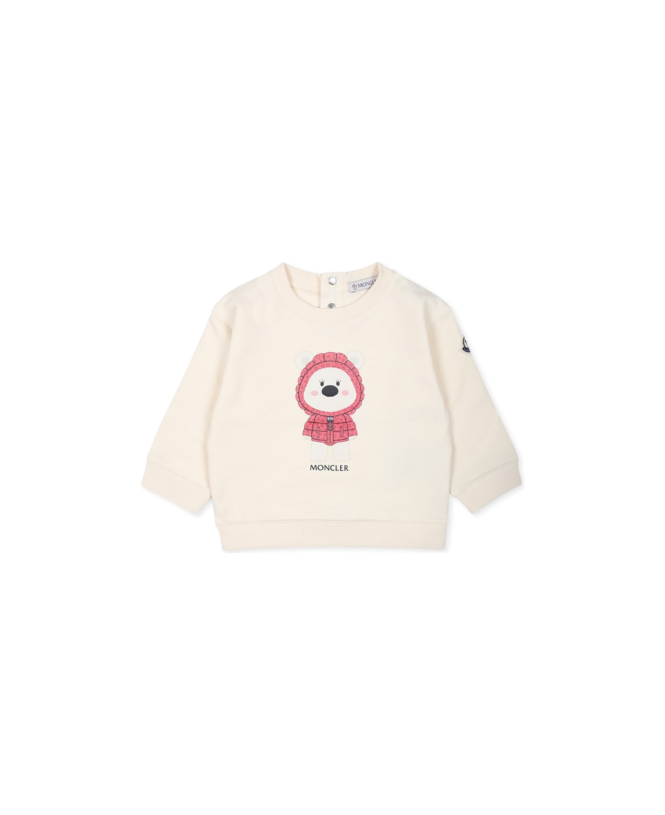 Moncler Ivory Sweatshirt For Baby Girl With Bear And Logo - Ivory