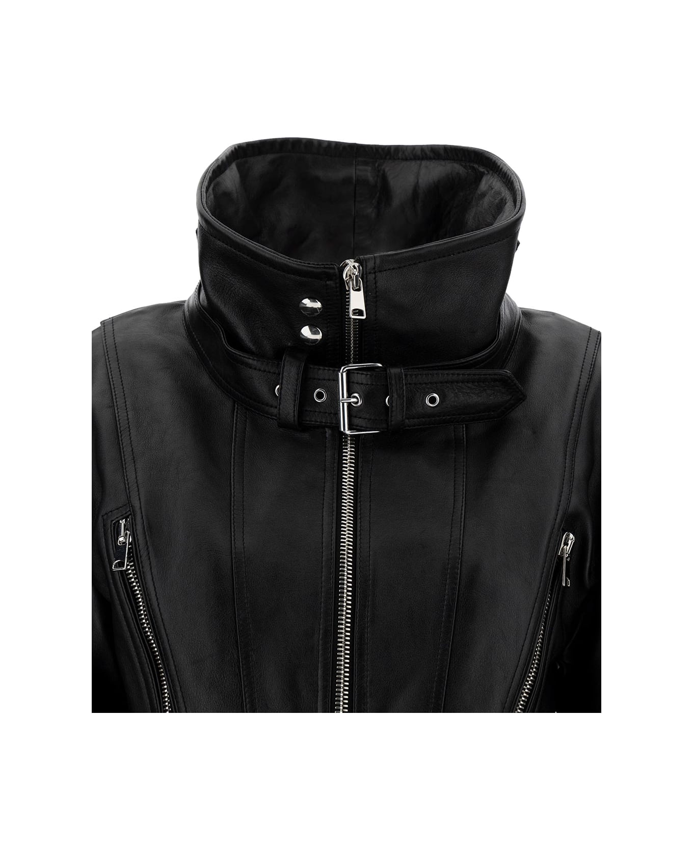 Alexander McQueen Biker Jacket With Zip And Cut-out In Smooth Leather - Black