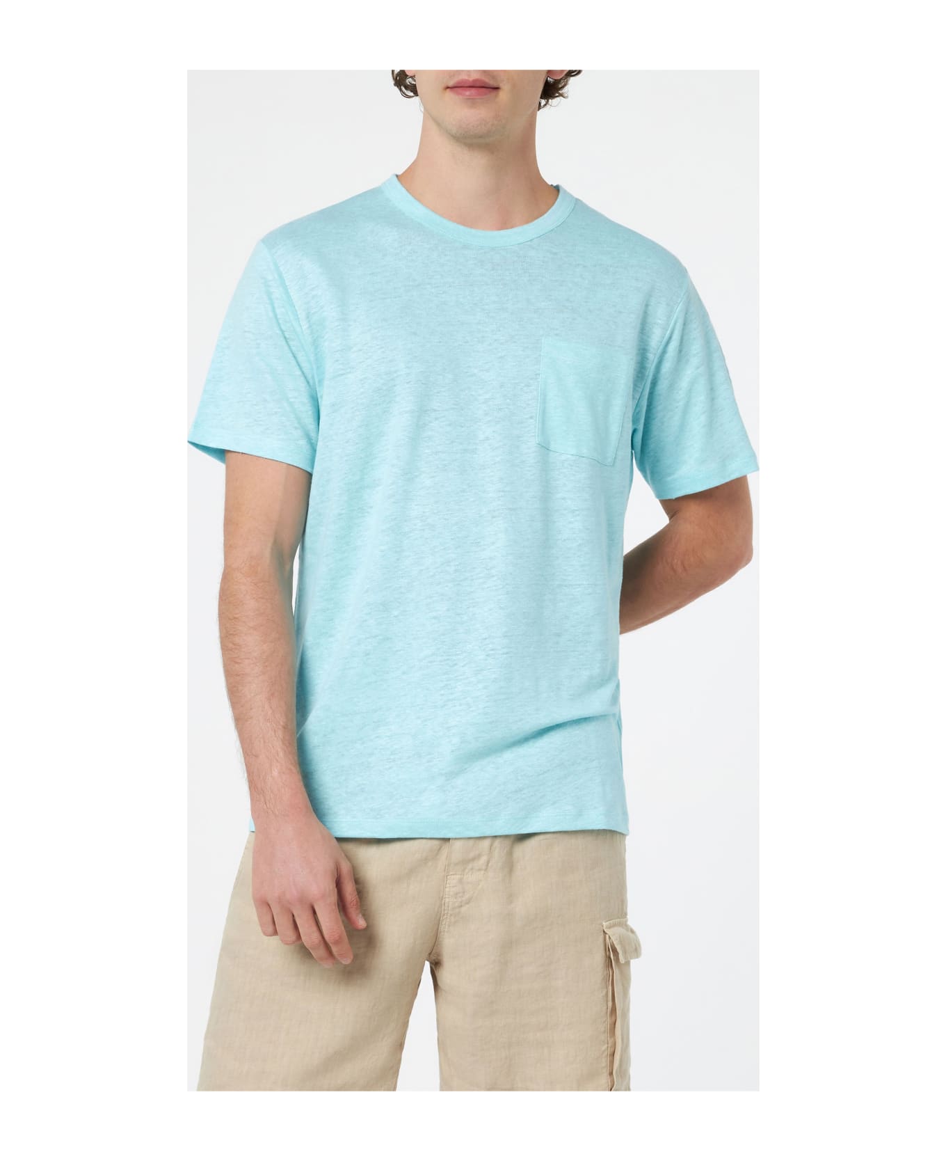 MC2 Saint Barth Man Water Green Linen Jersey T-shirt Ecstasea With Pocket - GREEN