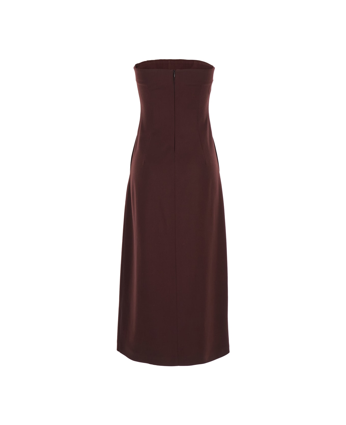 SEMICOUTURE Bordeaux Sleeveless Midi Dress With Bustier-style Neckline In Wool Blend Stretch Woman - Bordeaux