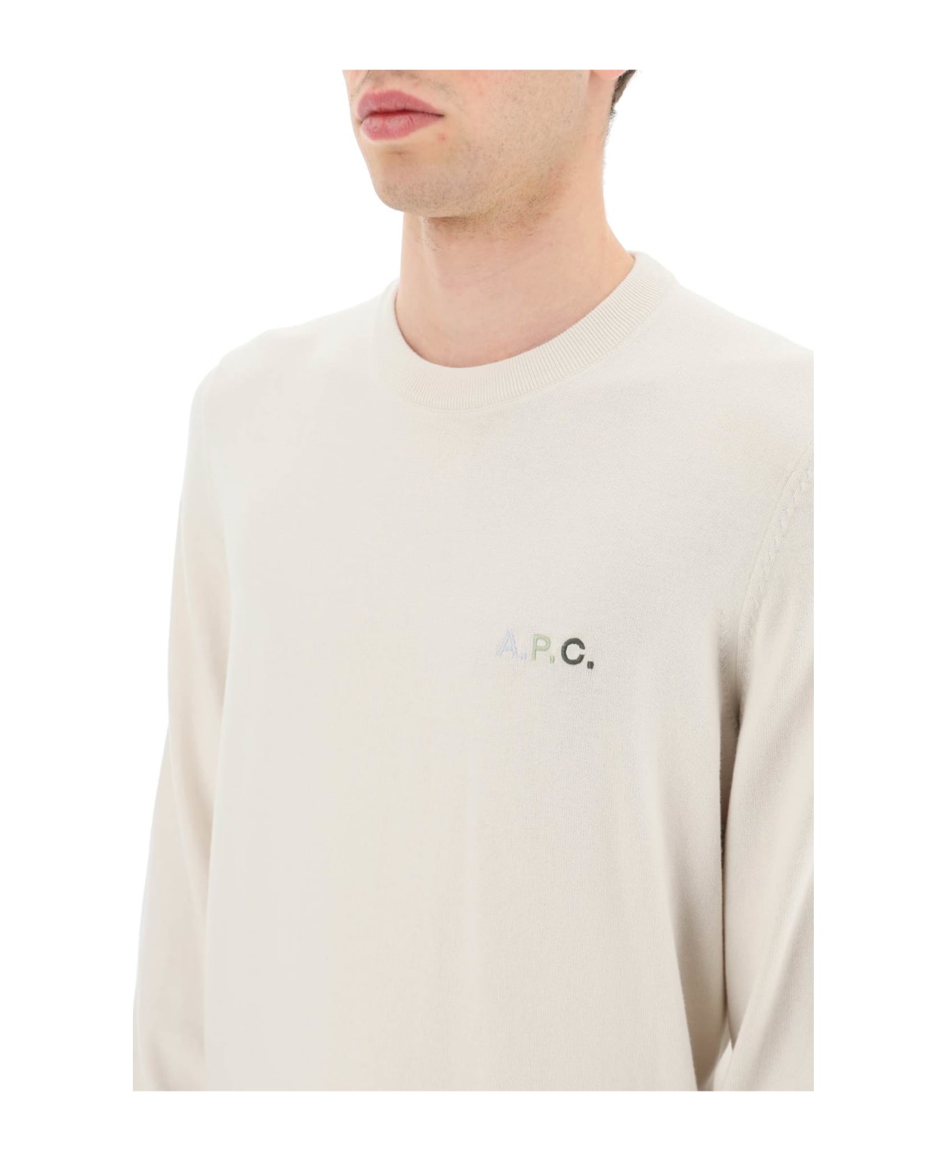 A.P.C. Grey Crewneck Sweater With Mini Logo - Beige