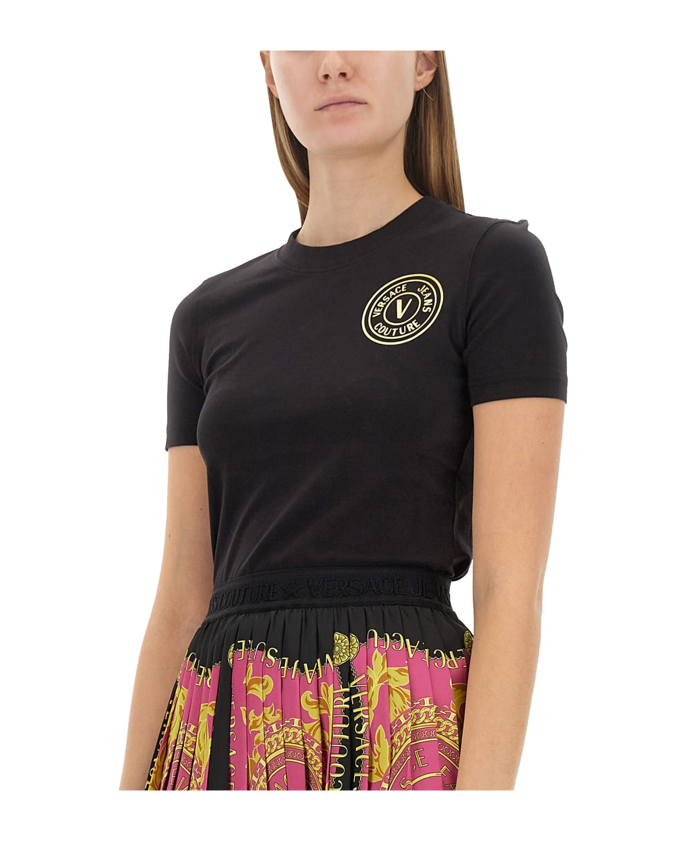 Versace Jeans Couture Stretch Cotton T-shirt With Logo - G89