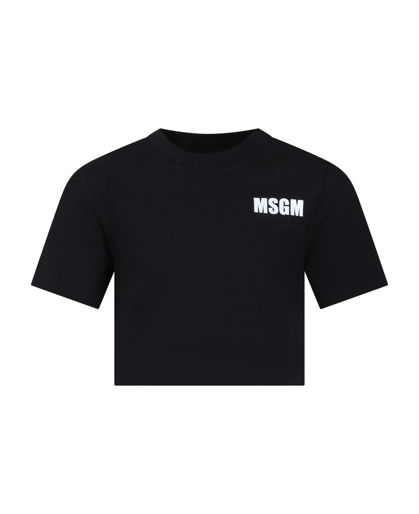 MSGM Black T-shirt For Girl With Logo - Nero Tシャツ＆ポロシャツ