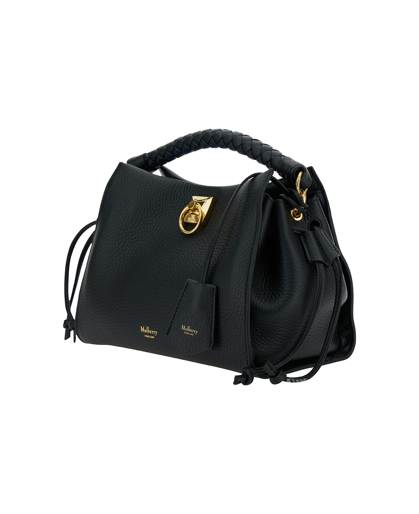 Mulberry 'small Iris' Black Handbag With Logo Detail In Hammered Leather Woman - Black
