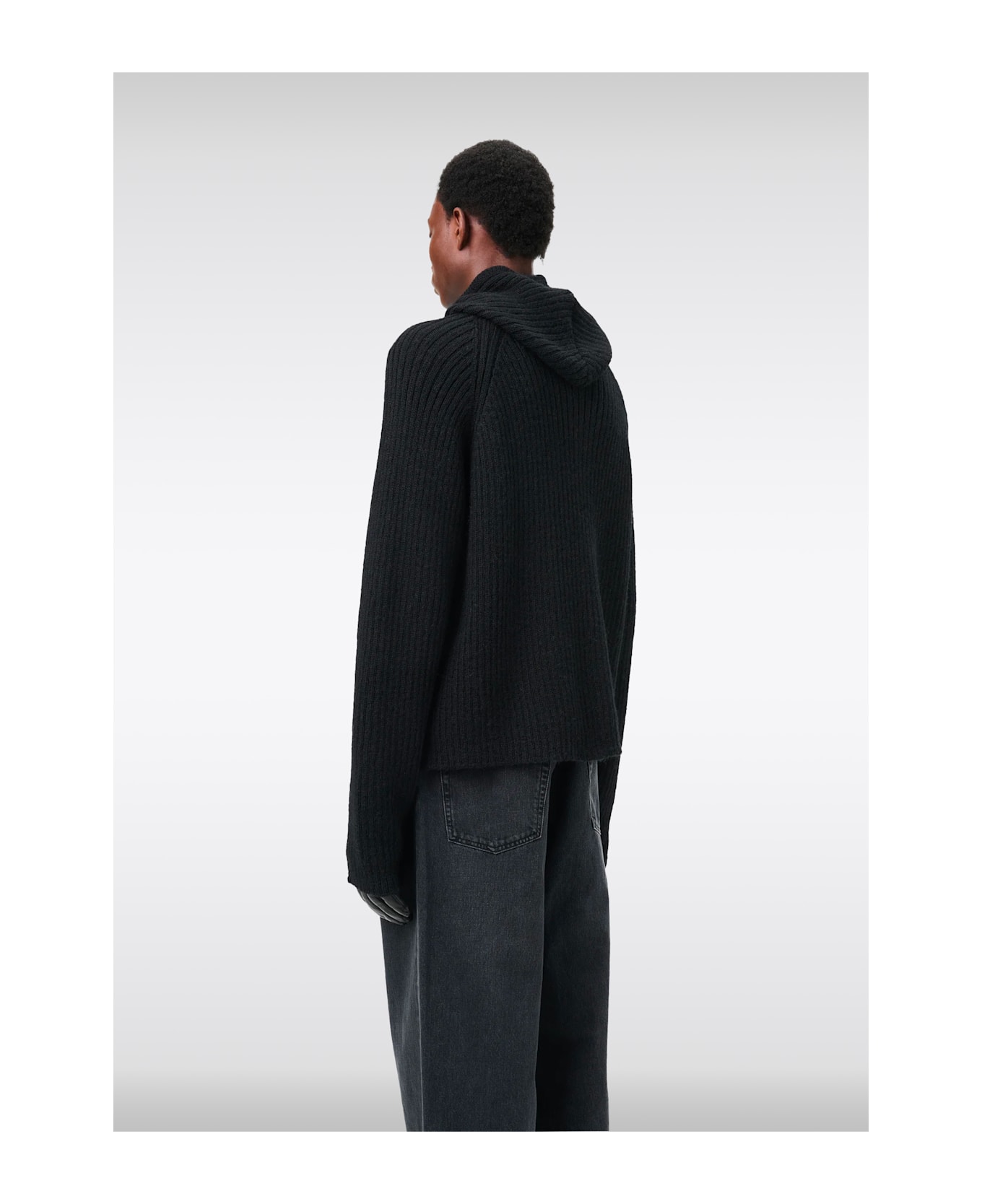 Our Legacy Level Hood Black rib knitted hooded cardigan with zip - Level Hood - Nero