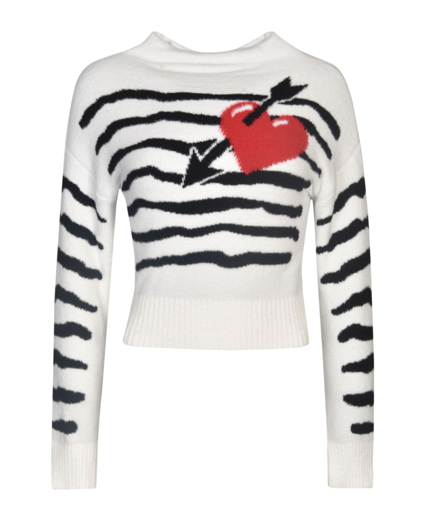 Philosophy di Lorenzo Serafini Heart Embroidered Zebra Stripe Pullover - White/Black ニットウェア