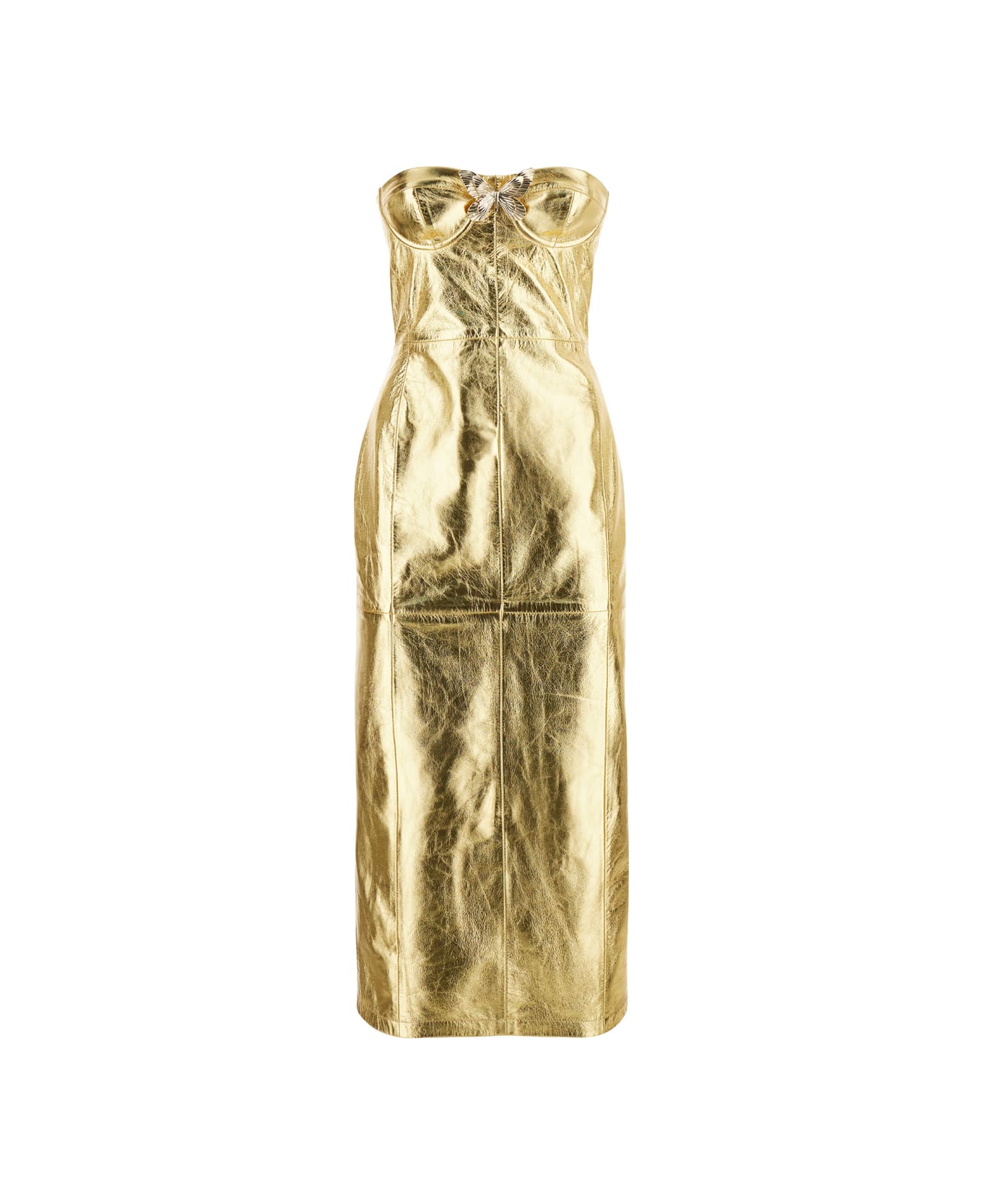 Blumarine Gold Strapless Midi Dress In Leather Woman - Metallic