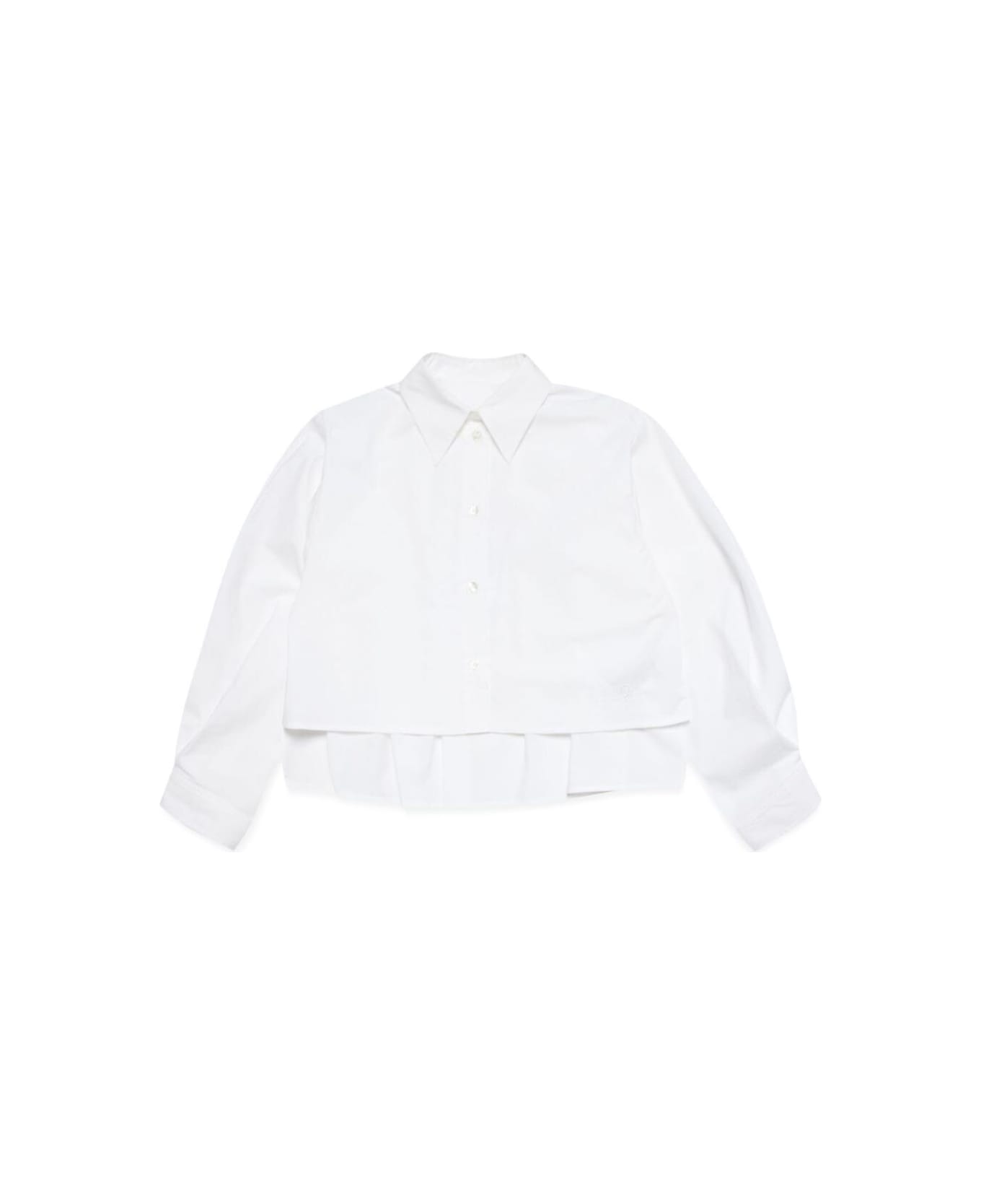 MM6 Maison Margiela White Shirt With Classic Collar And Tonal Logo Patch In Cotton Boy - White