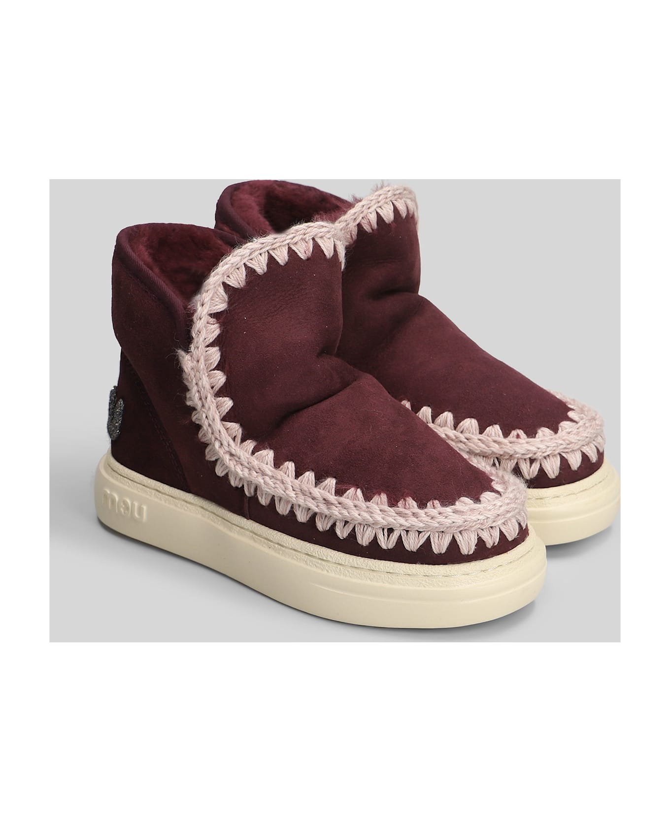 Mou Eskimo Sneaker Bold Low Heels Ankle Boots In Bordeaux Suede - bordeaux