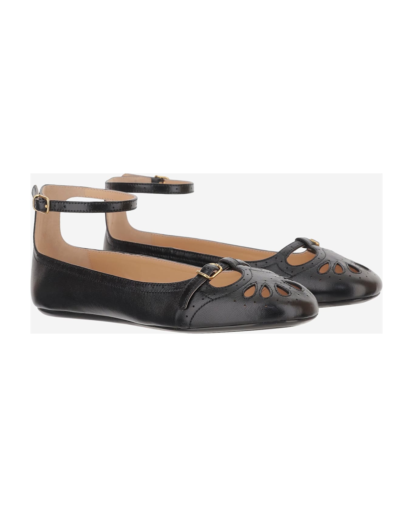 Chloé Mixed Leather Ballerina Flats - Black