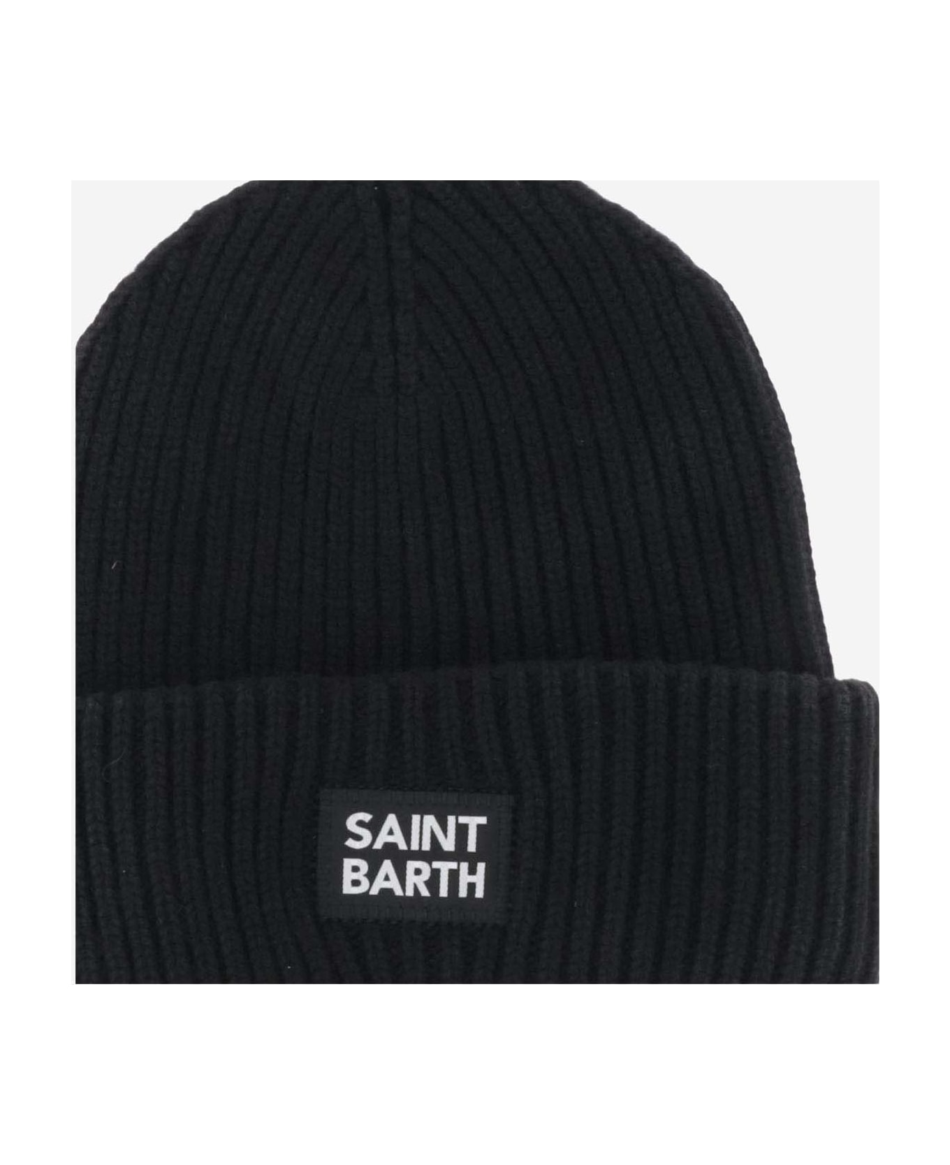 MC2 Saint Barth Wool Blend Beanie With Logo - Black