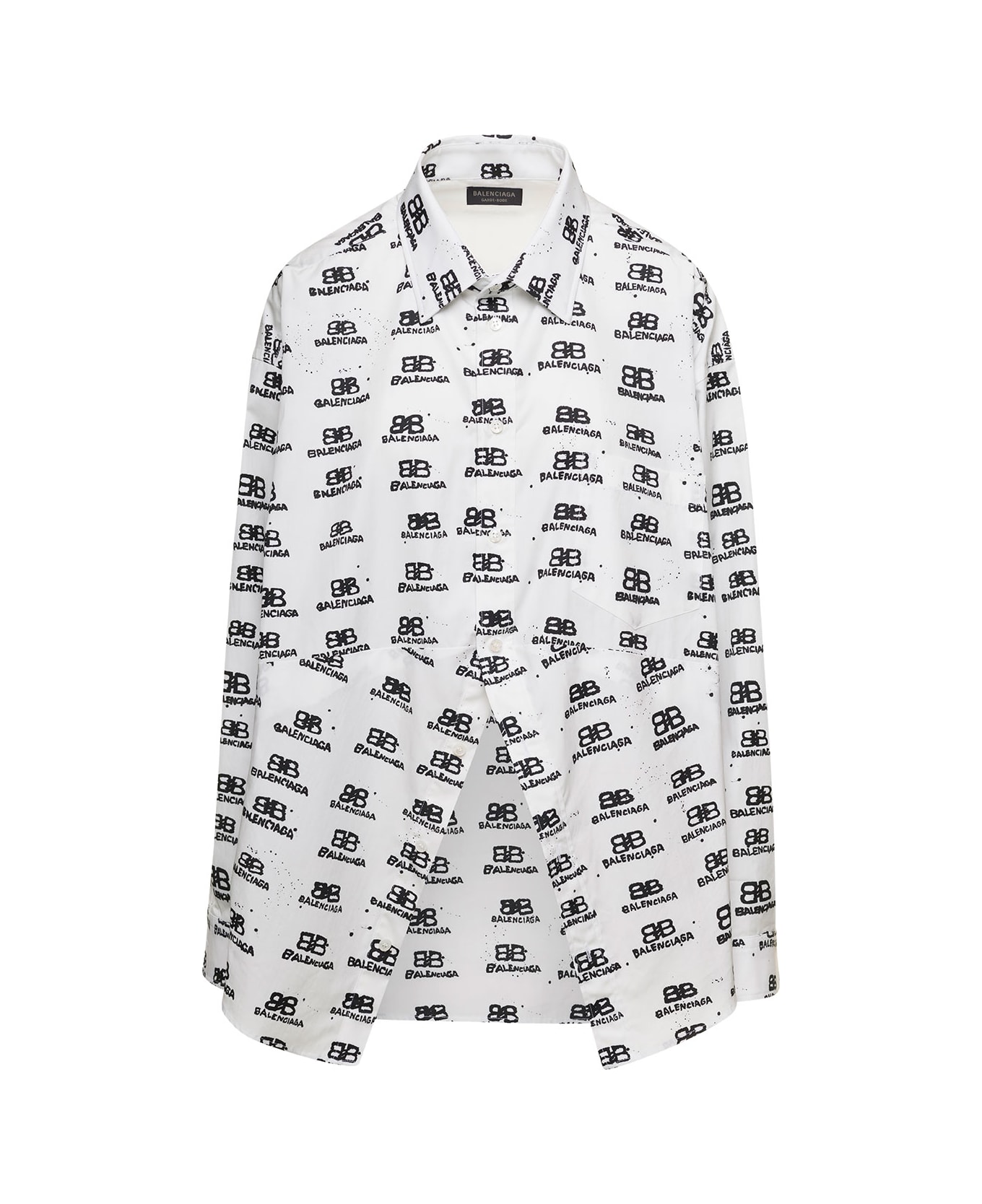 Balenciaga Black And White Shirt With All-over Logo With Front Split In Cotton Woman - White