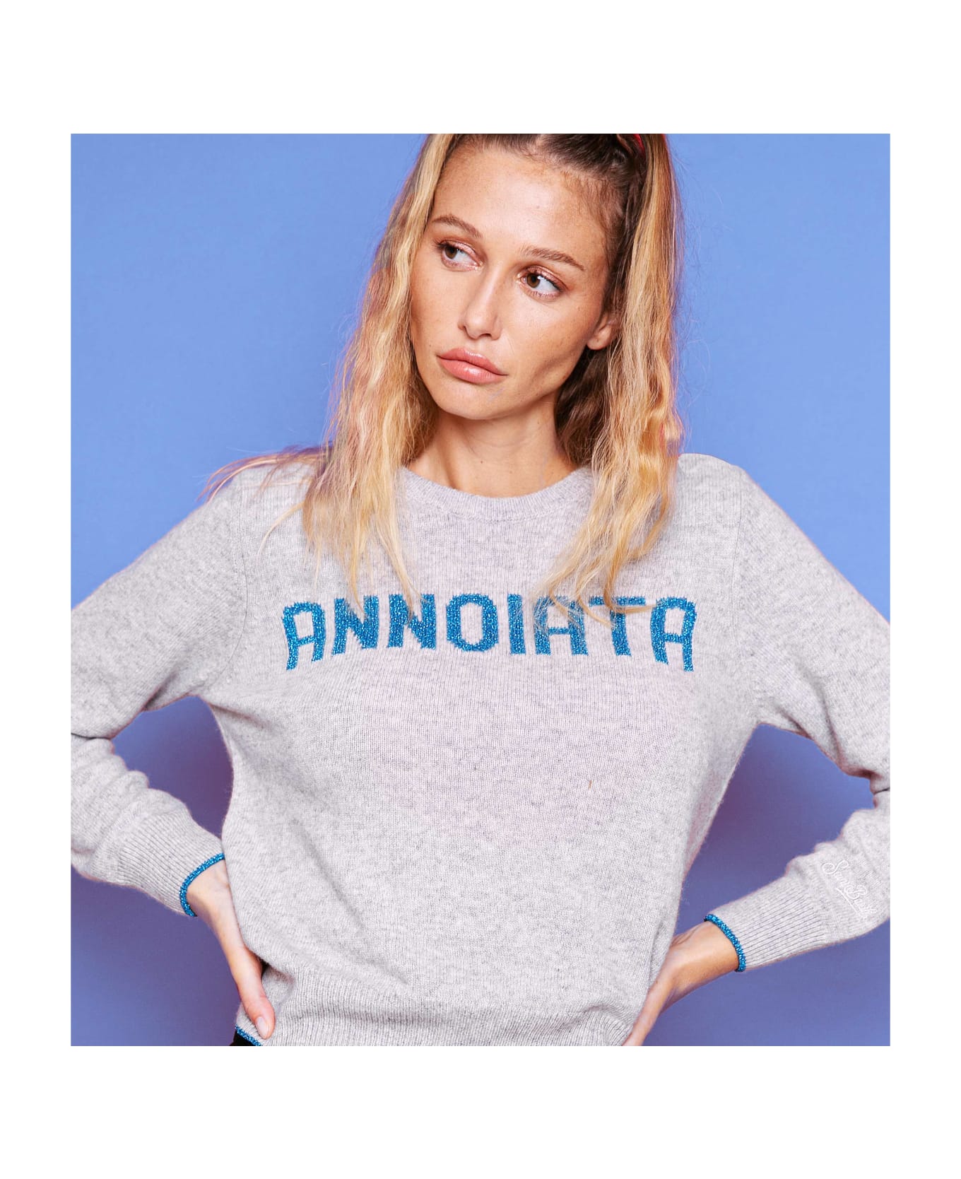 MC2 Saint Barth Woman Grey Sweater With Annoiata Lurex Writing - GREY