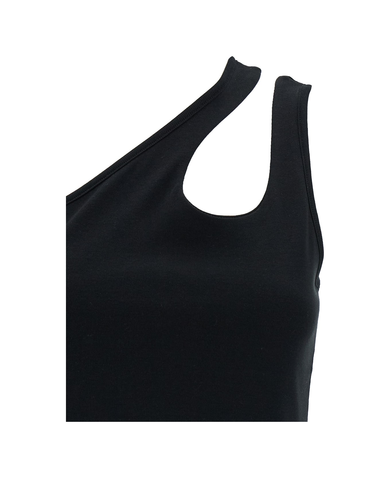 Federica Tosi Black One-shoulder Top With Cut-out In Ribbed Cotton Woman - Black タンクトップ