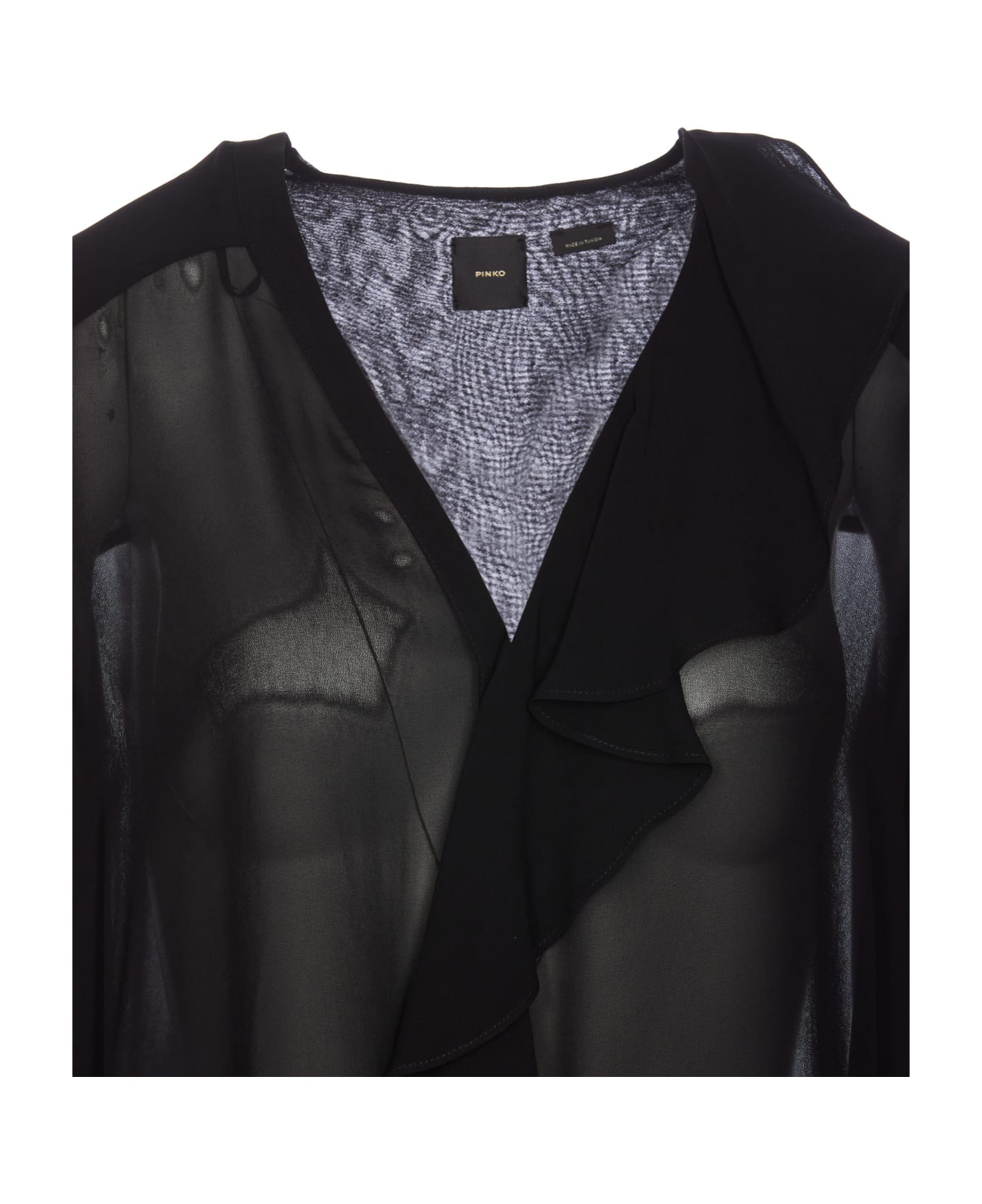 Pinko Ruffled Long-sleeved V-neck Shirt - Black