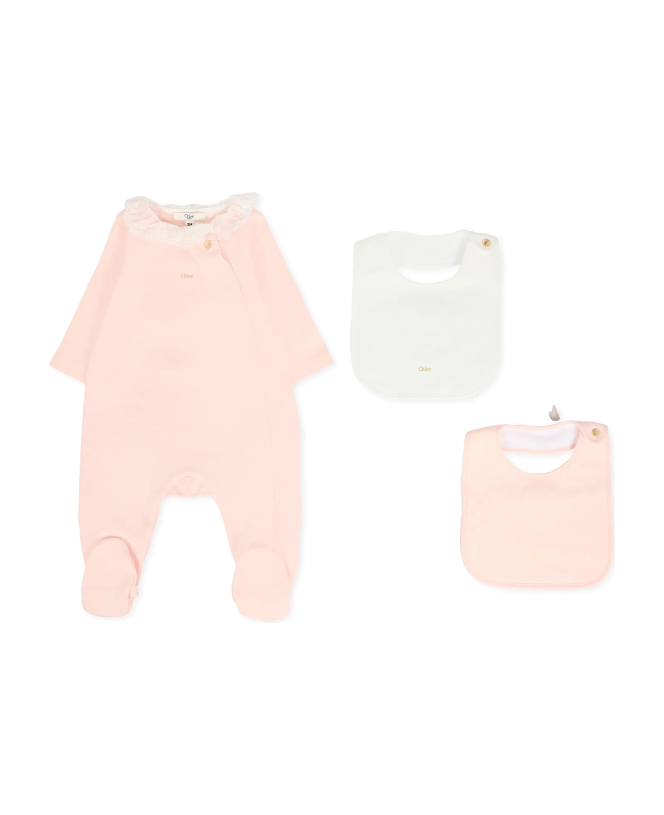 Chloé Pink Babygrow Set For Baby Girl With Logo - Pink