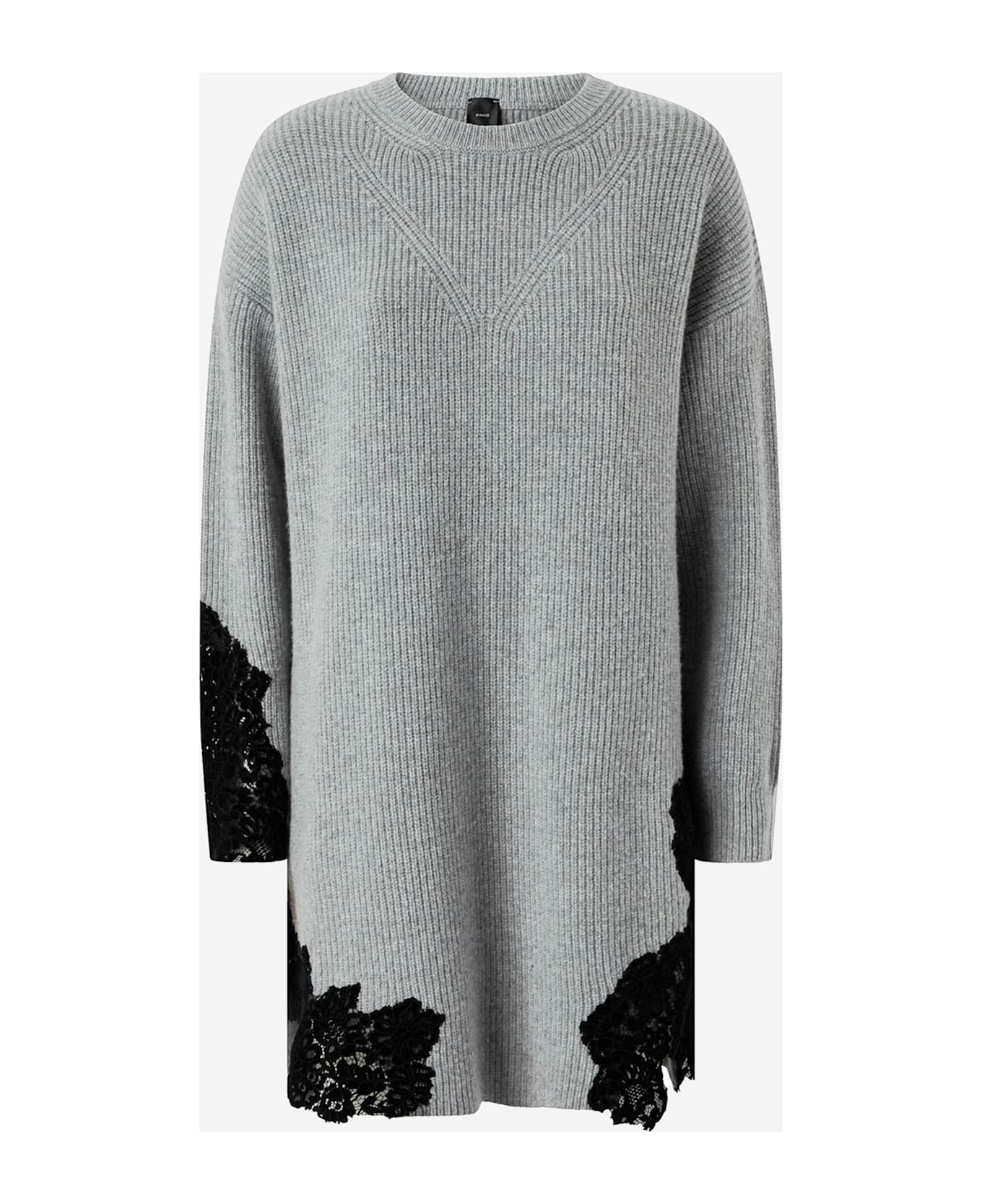 Pinko Stretch Wool Blend Dress With Lace - Grey