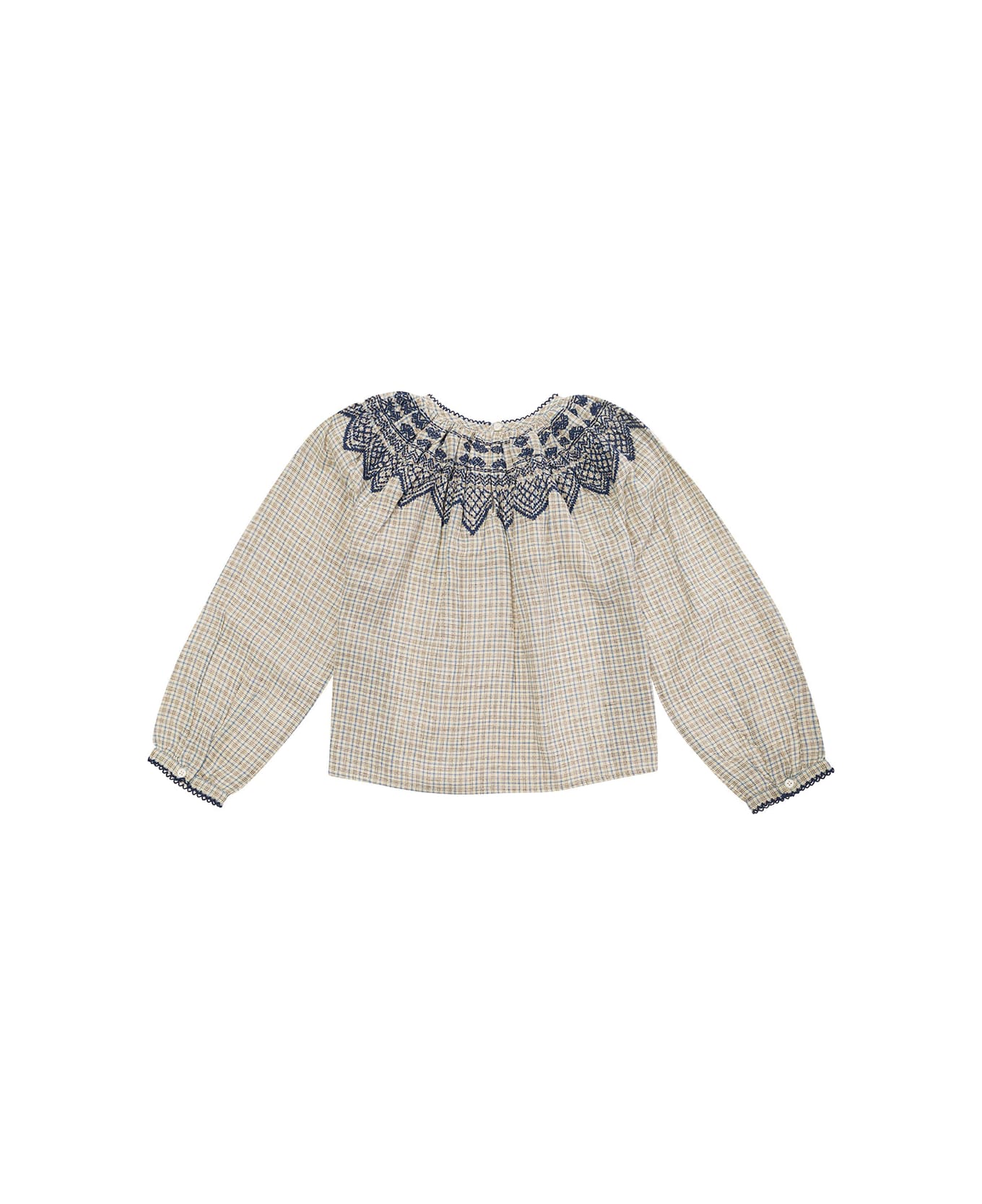 Emile Et Ida Multicolor Blouse With Embroidery And Check Motif In Viscose Blend Girl - Grey