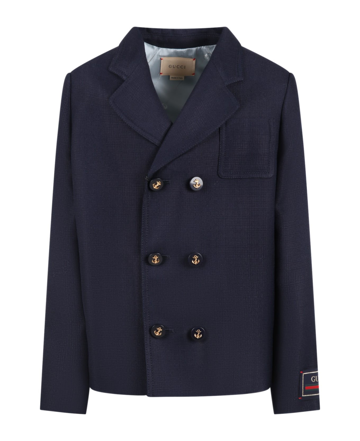 Gucci Blue Jacket For Boy With Logo Patch - Blue コート＆ジャケット