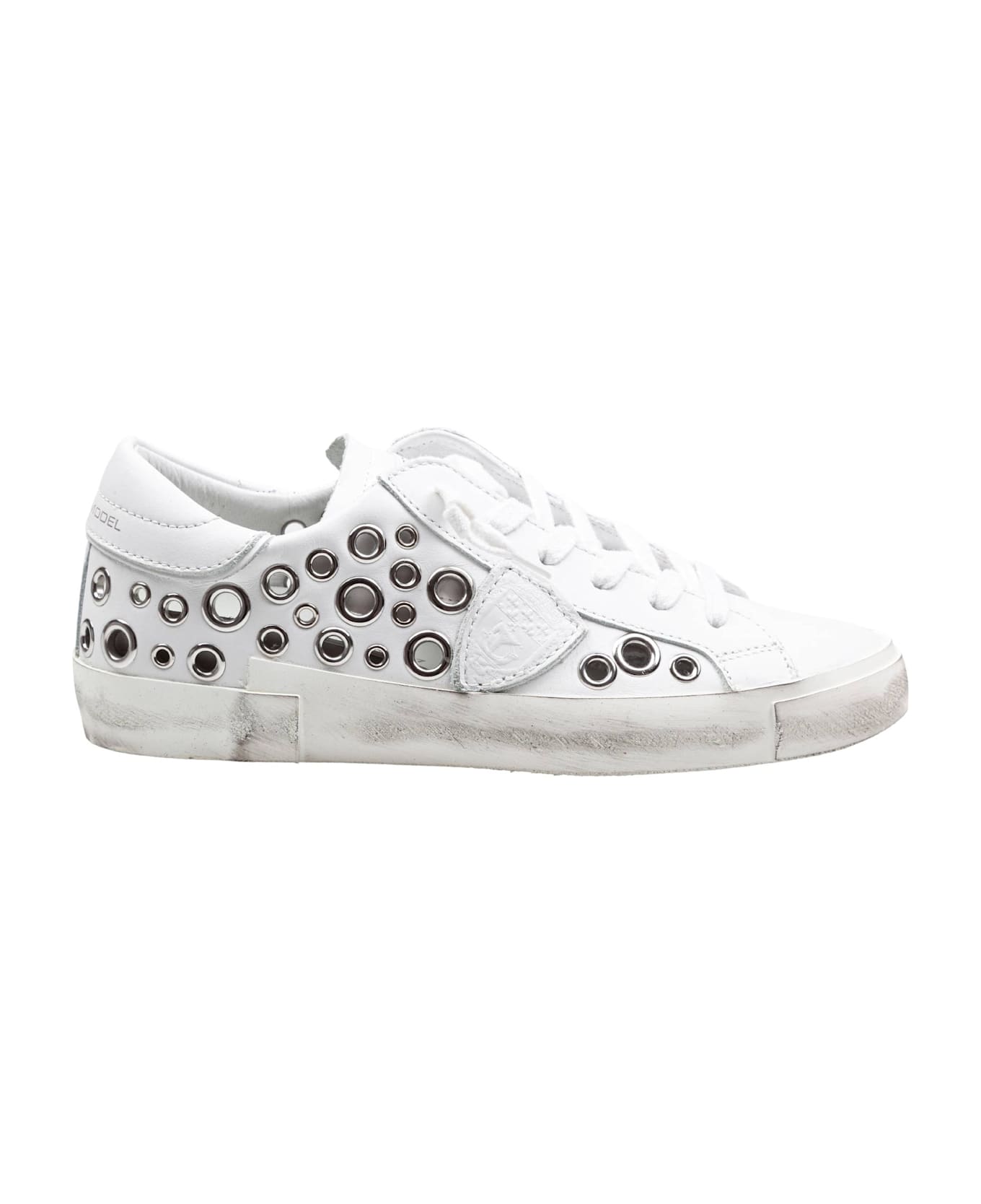 Philippe Model Prsx Low Leather Sneakers With Applied Studs - White