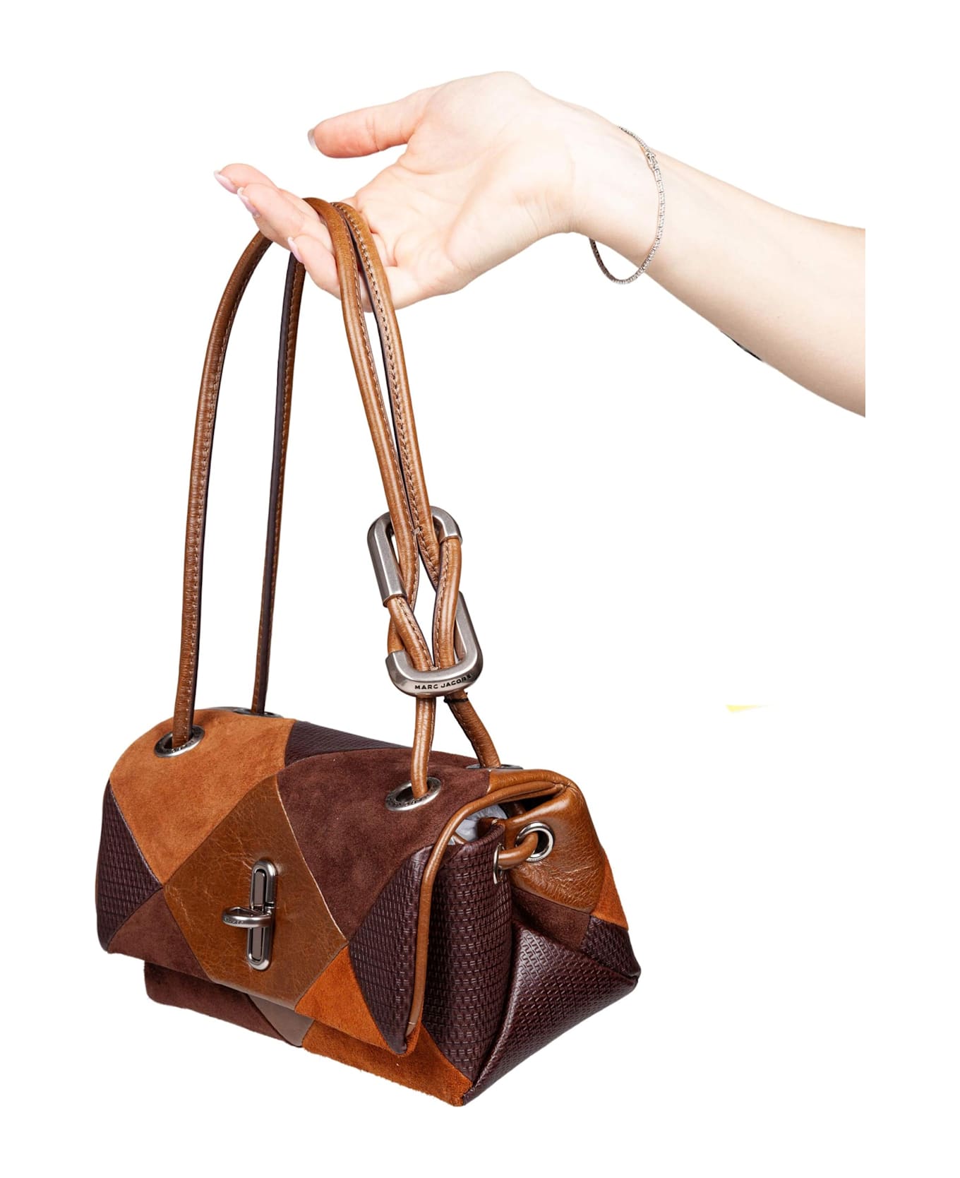 Marc Jacobs The Mini Dual Shoulder Bag In Patchwork Suede - BROWN