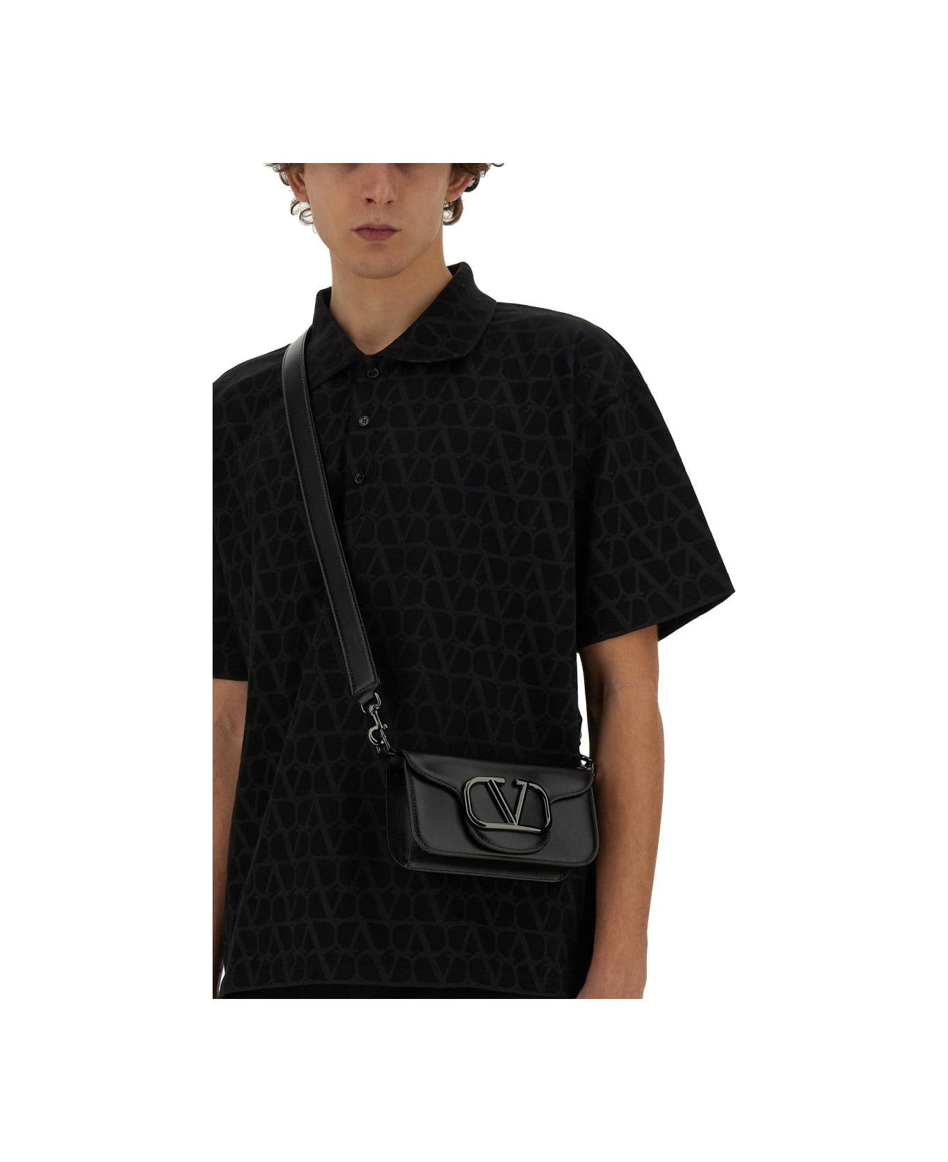 Valentino Polo Shirt With Iconographe Toile Print - BLACK