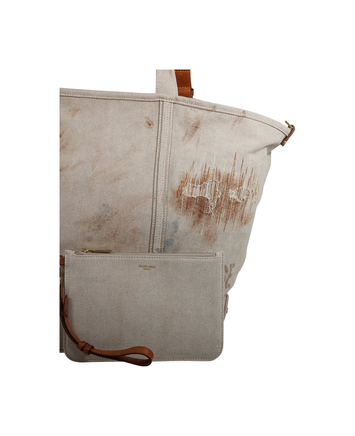 Golden Goose Logo Printed Distressed Tote Bag - Tortora