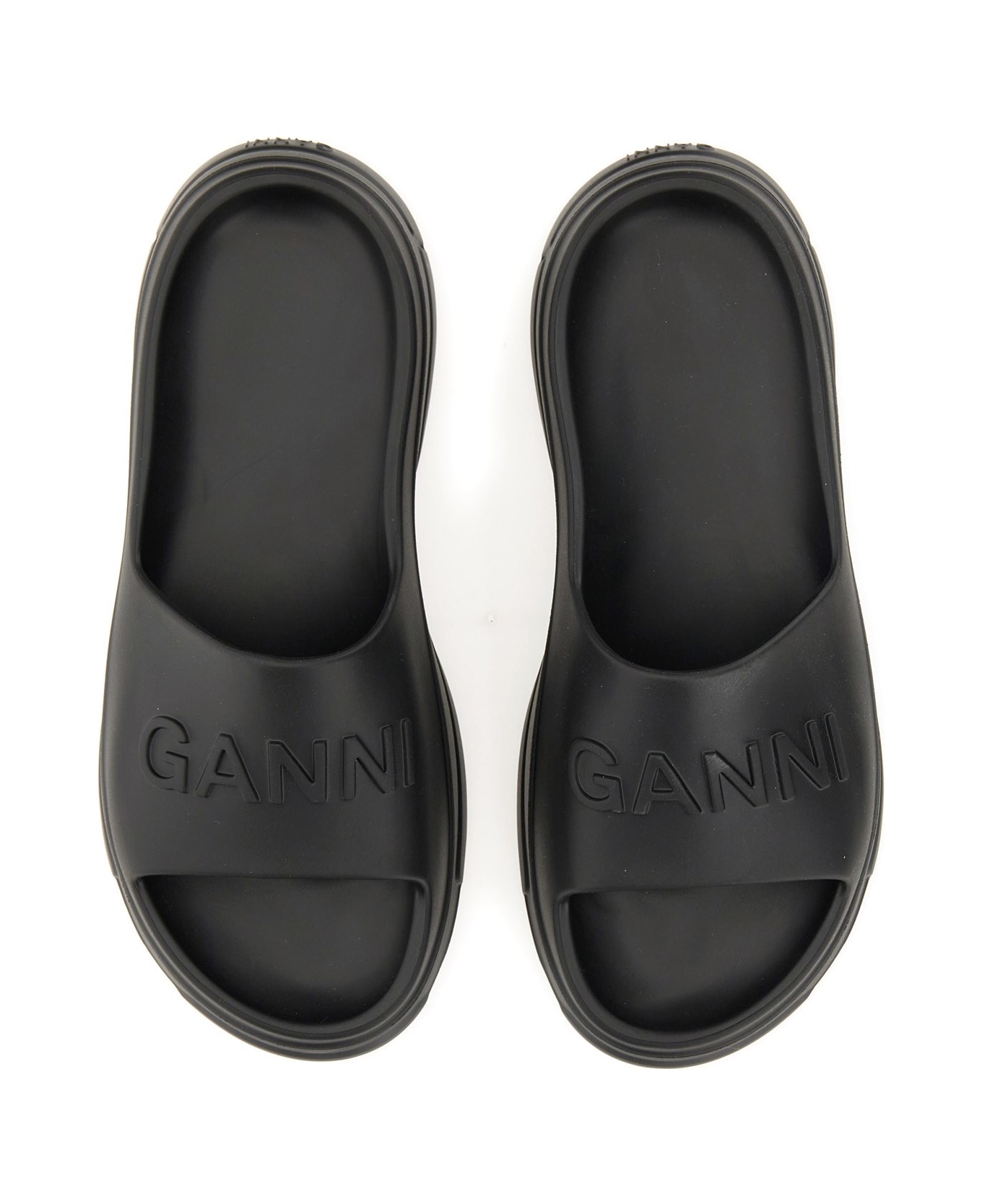 Ganni Slide Sandal With Logo - BLACK