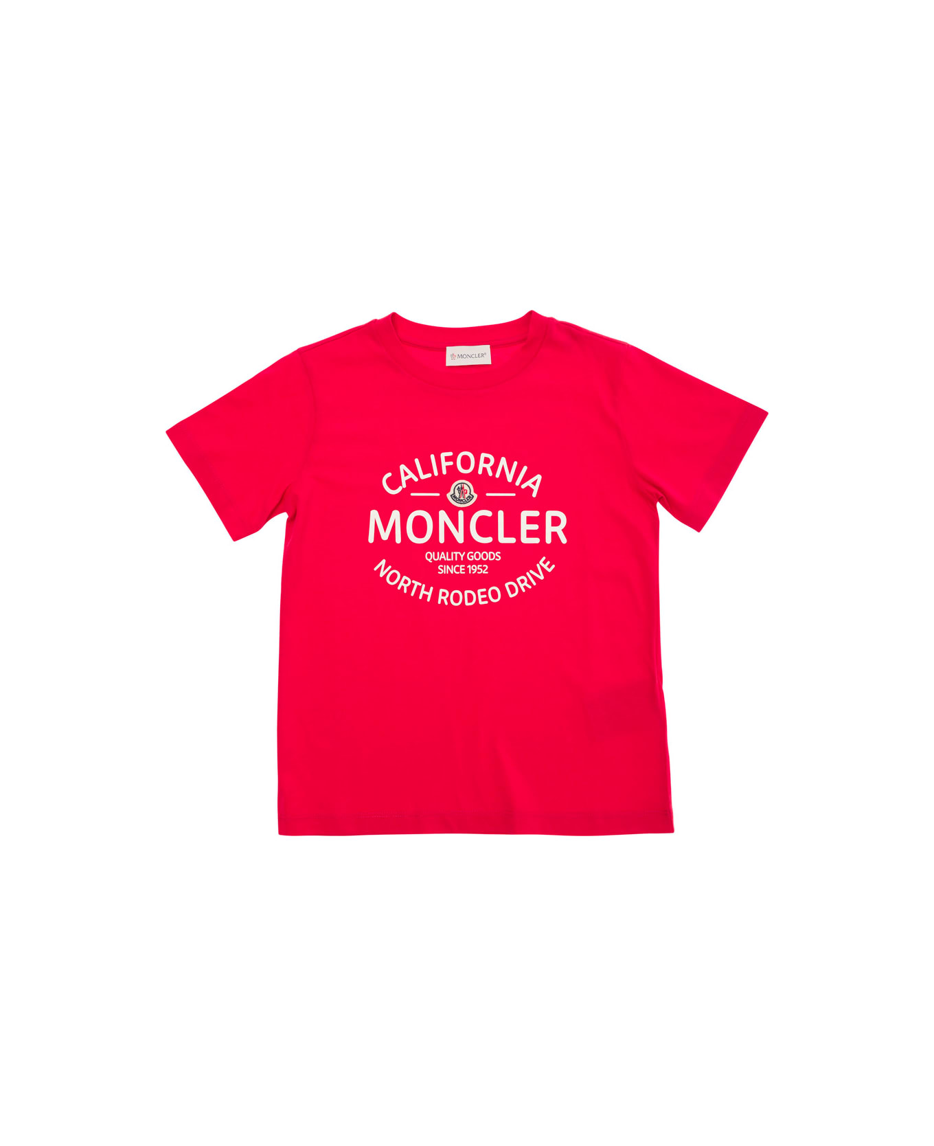 Moncler Red Crewneck T-shirt With Logo Print And Patch In Cotton Boy - Red