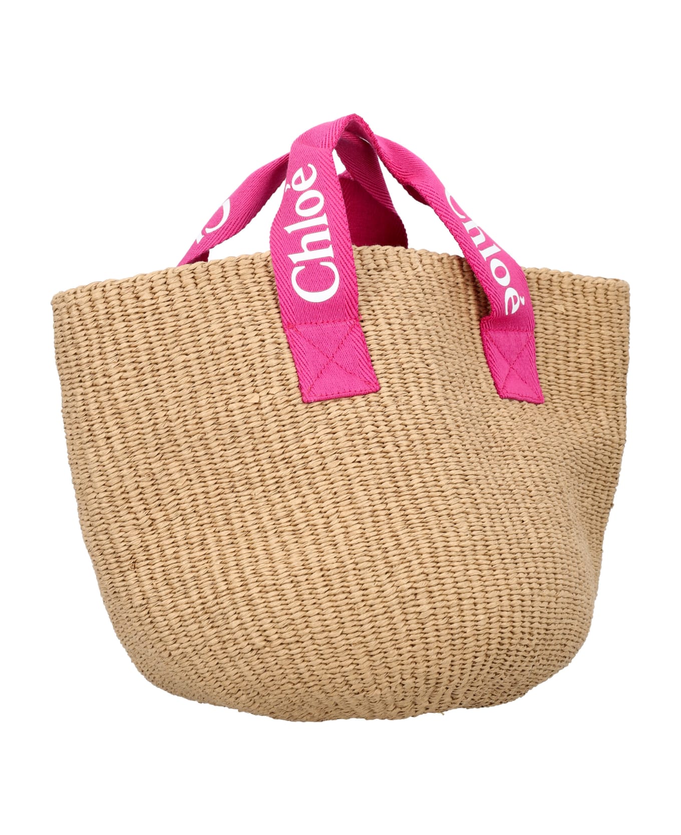 Chloé Raffia Effect Bucket Bag - BEIGE/PINK