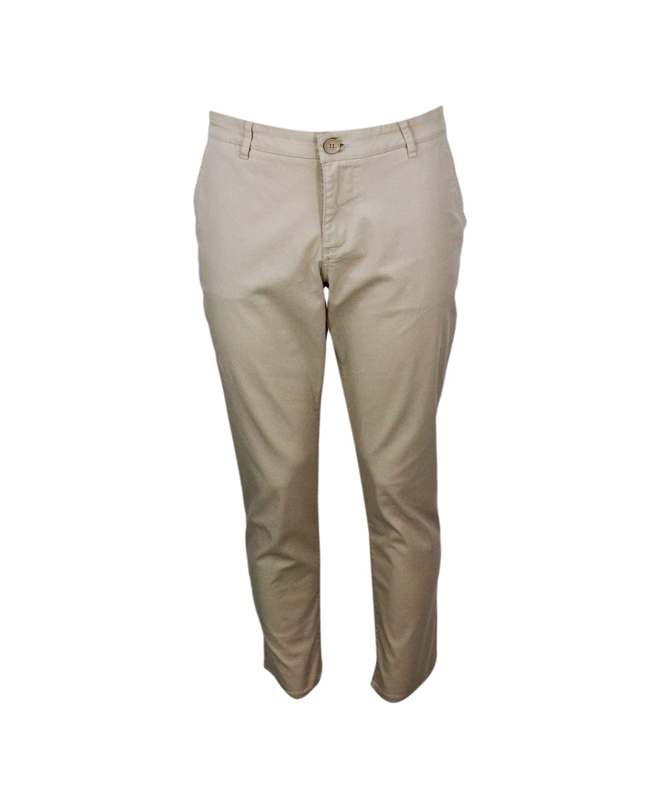 Armani Collezioni Stretch Cotton Trousers With Welt Pockets And Zip And Button Closure - Beige ボトムス