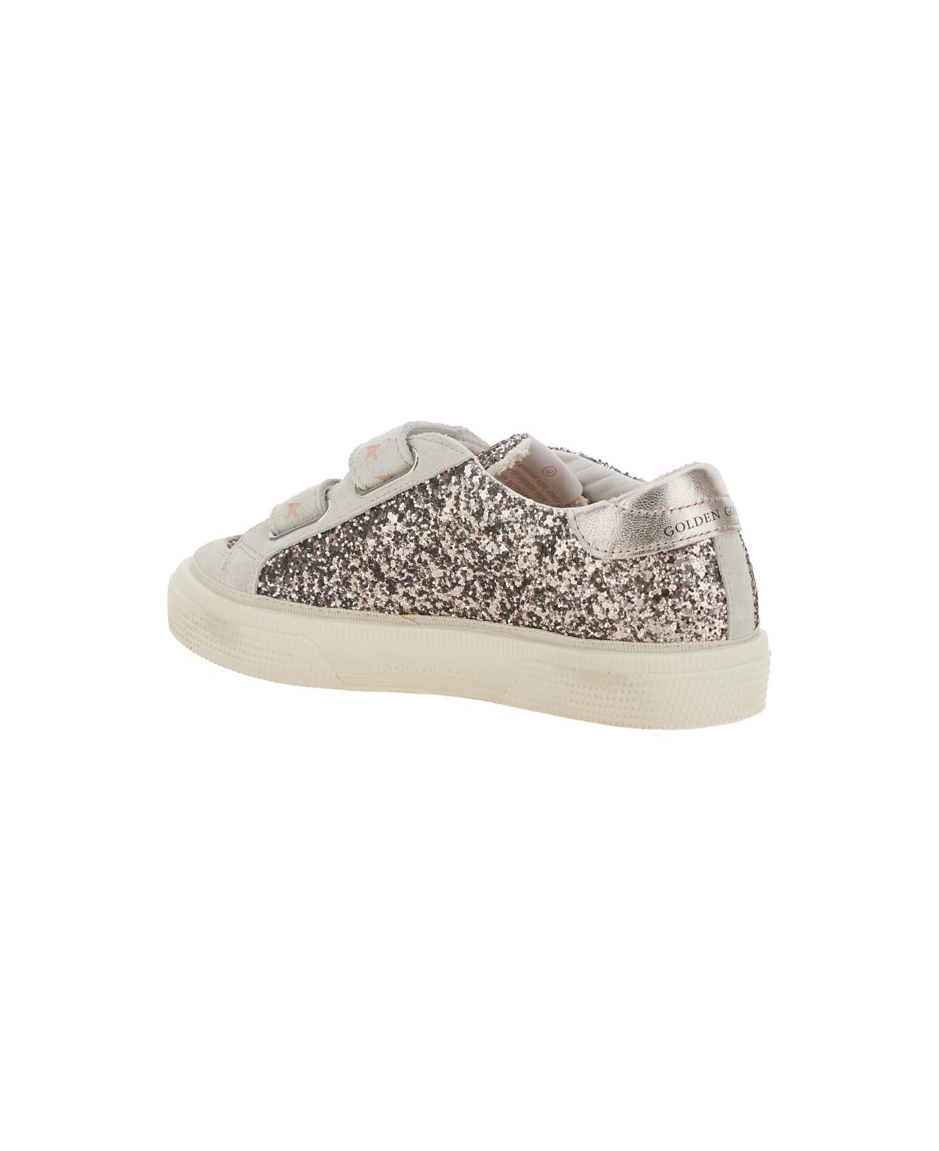 Golden Goose 
may School
 Grey Glittered Low Top Sneakers With Star Patch On The Side In Leather Blend Girl - Grey