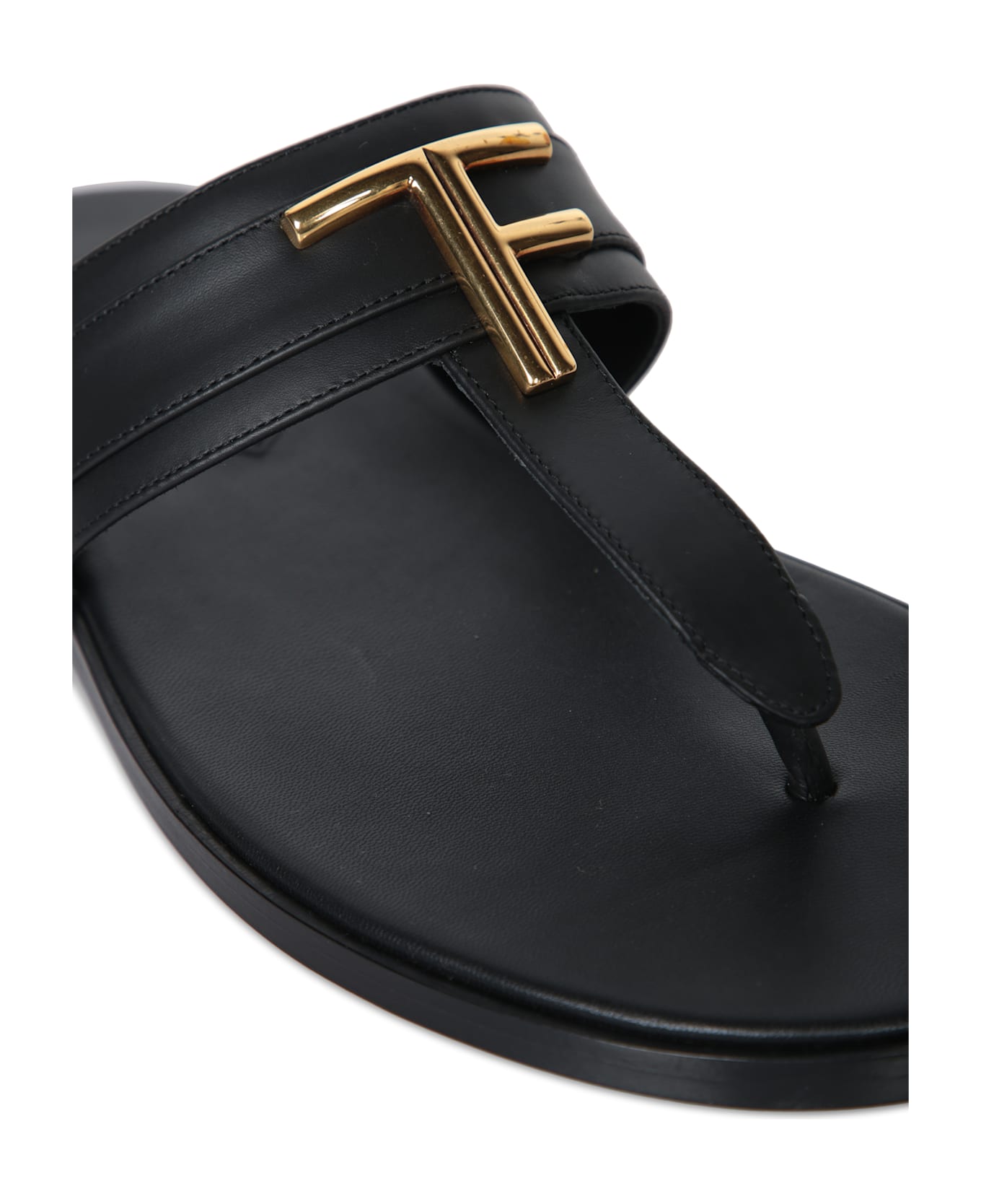 Tom Ford Brighton Leather Flip-flops In Black And Gold - Black
