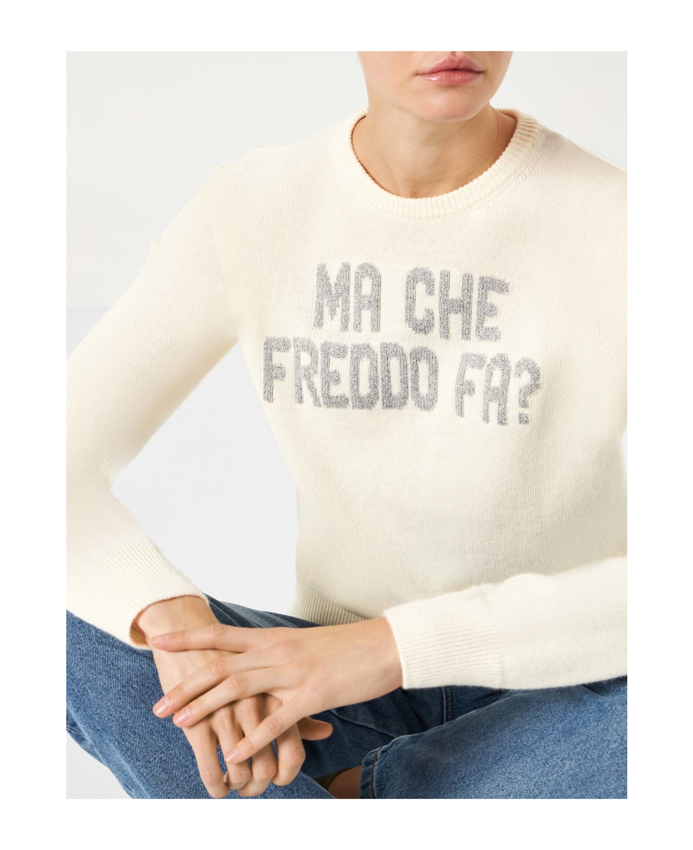 MC2 Saint Barth Woman Sweater With Ma Che Freddo Fa? Print - WHITE